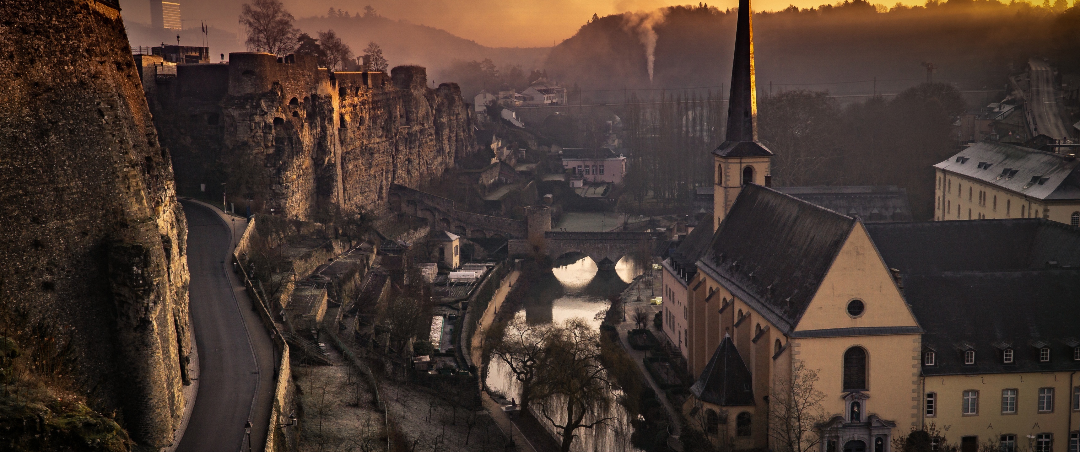 Luxembourg, Travels, Luxembourg City wallpaper, Sunset cityscape, 3440x1440 Dual Screen Desktop