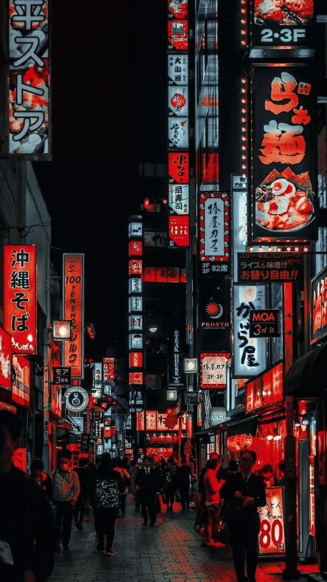Japan Tokyo night, Streetwear fashion, City center, Red shades, 1080x1920 Full HD Handy