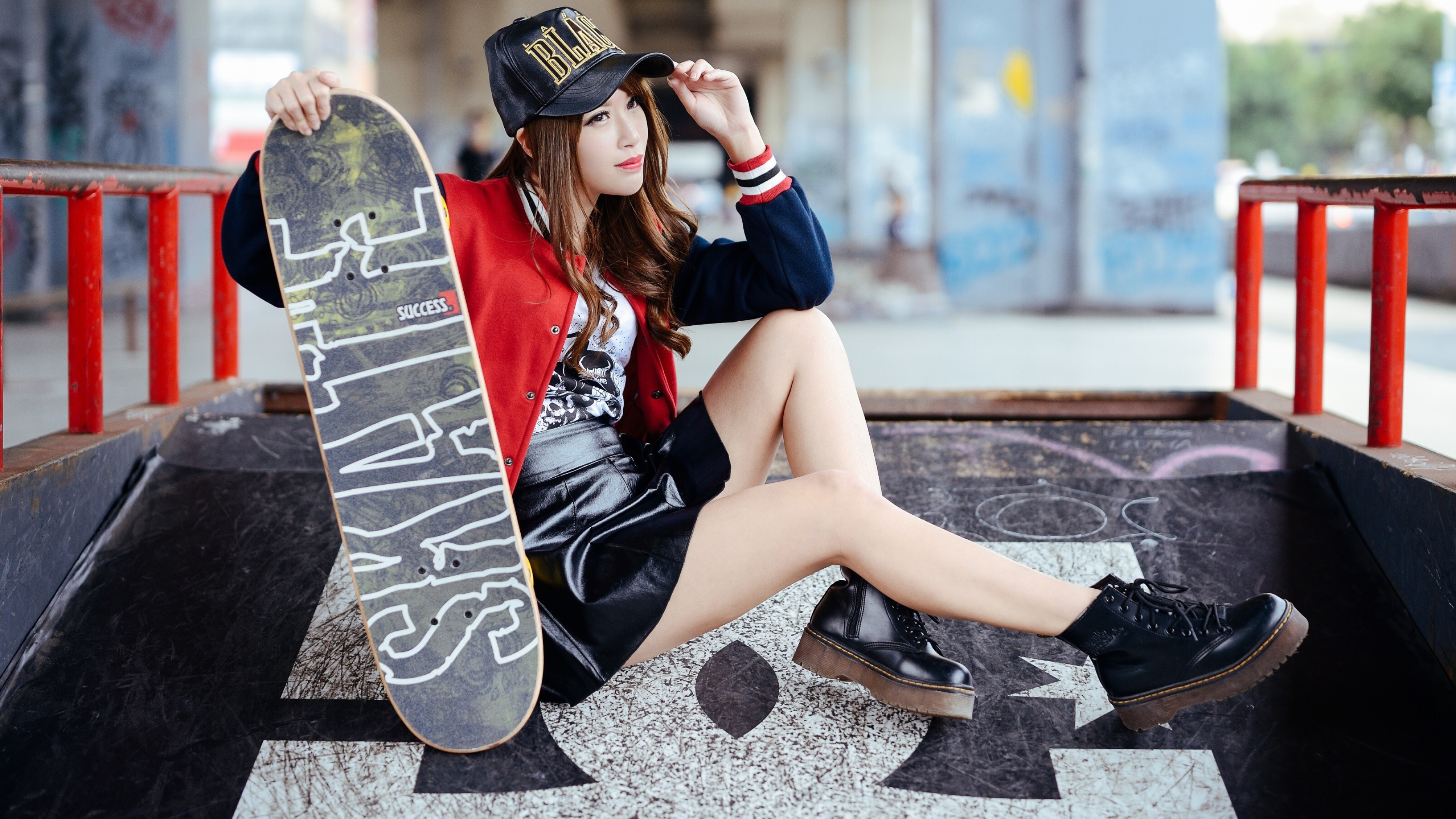 Girl Skateboarding: Skateboard deck design, Wheelbase, The nose and the tail, Bomber jacket. 3560x2000 HD Wallpaper.