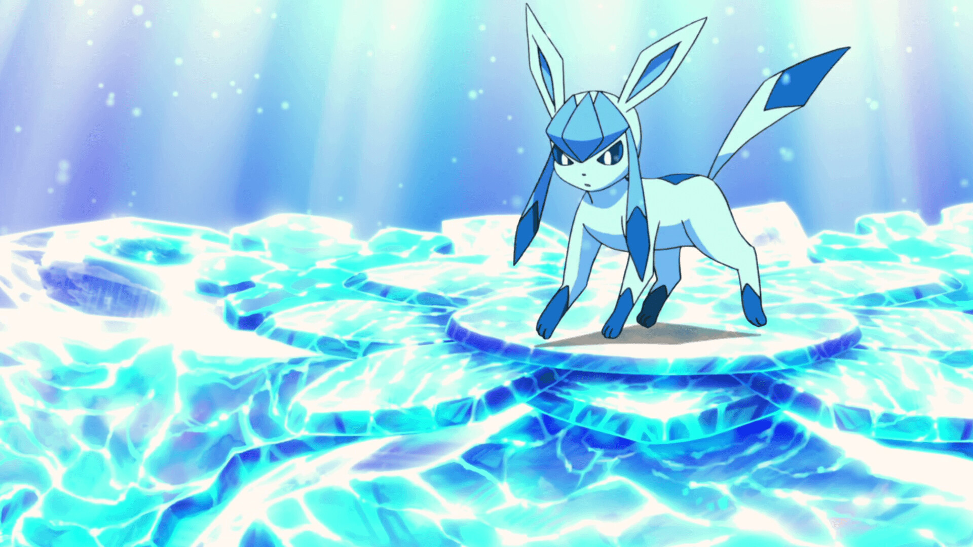 Glaceon: Ice Eevee, An Ice type Pokemon, Introduced in Generation 4. 1920x1080 Full HD Background.