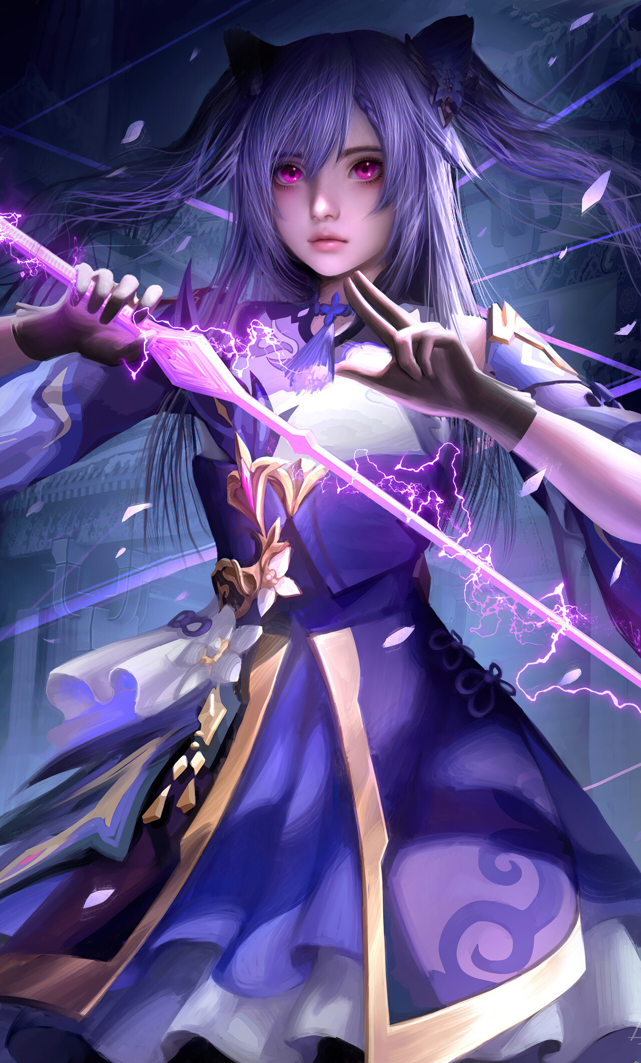 Genshin Impact: Keqing, A playable Electro character. 1280x2120 HD Background.