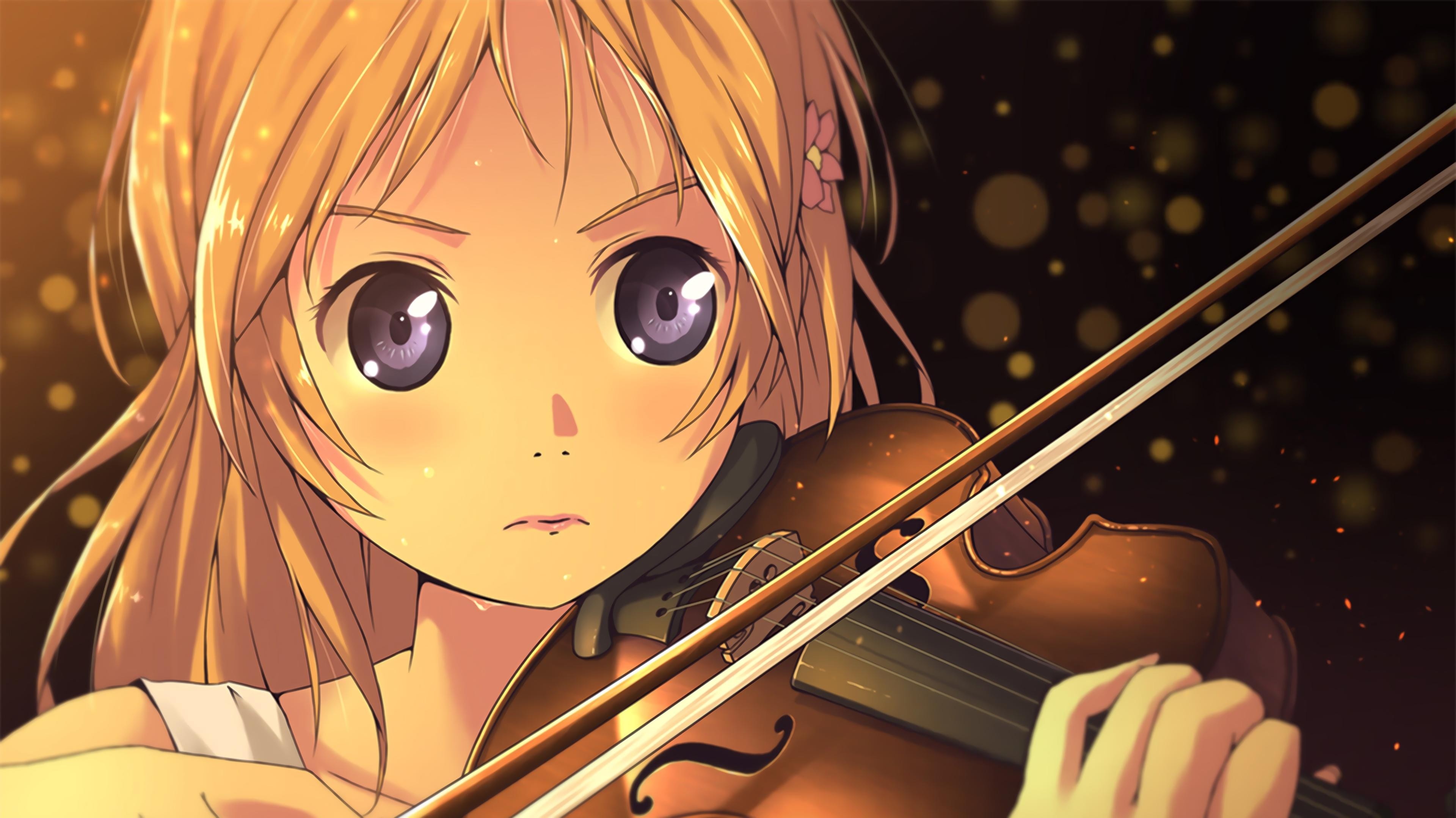 Violin: Your Lie In April, Japanese Romantic Drama Manga Series, By Naoshi Arakawa, String Instrument. 3840x2160 4K Background.