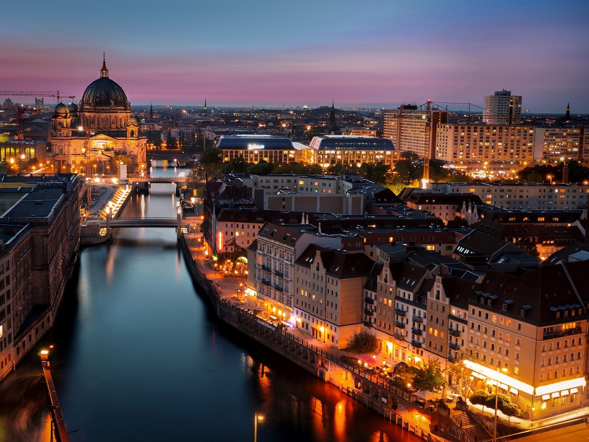 Berlin city, Night lights, River views, Captivating wallpaper, 1920x1440 HD Desktop