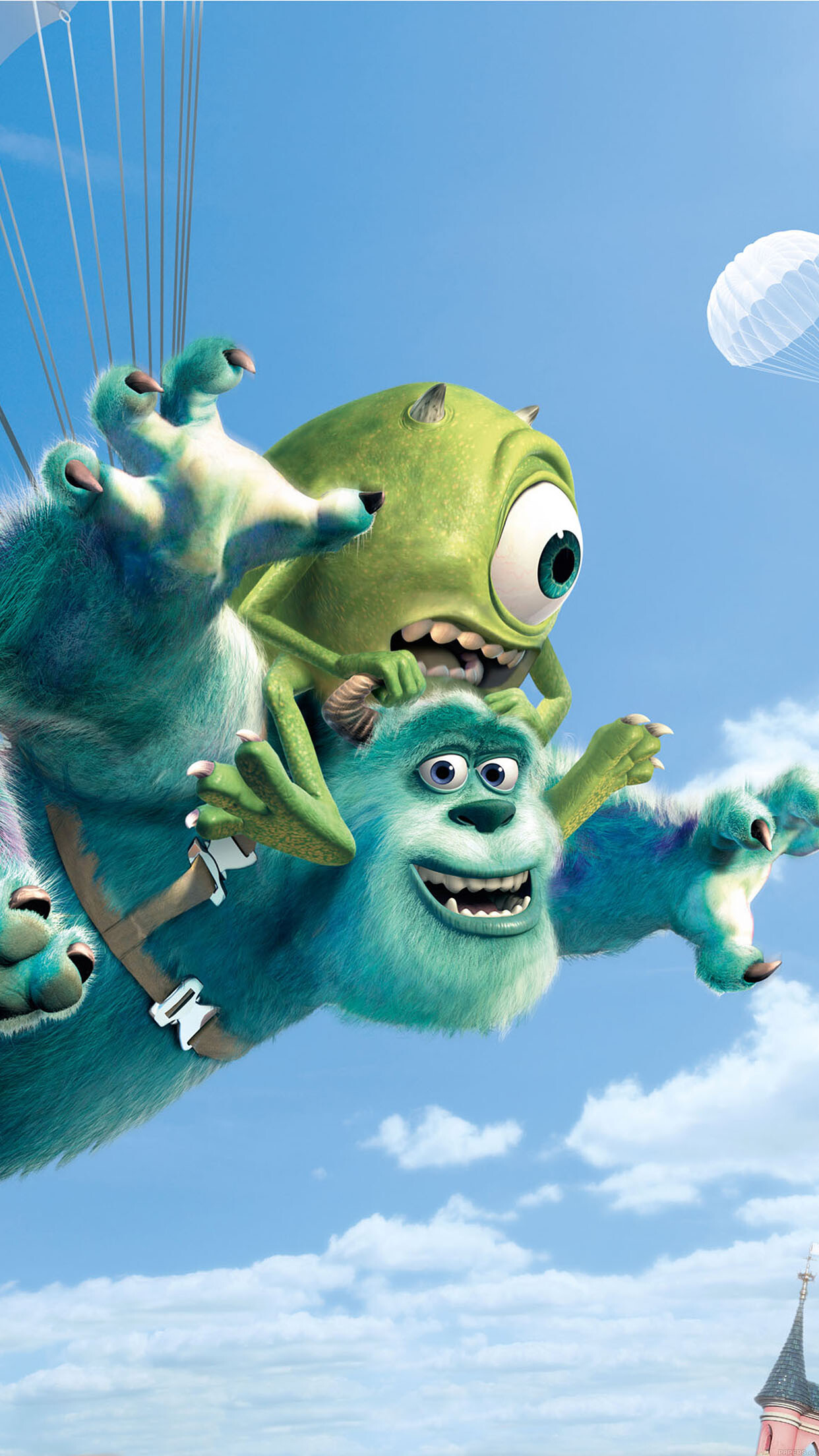 Monsters, Inc., Disney fly illustration, Colorful artwork, Playful vibe, 1250x2210 HD Phone