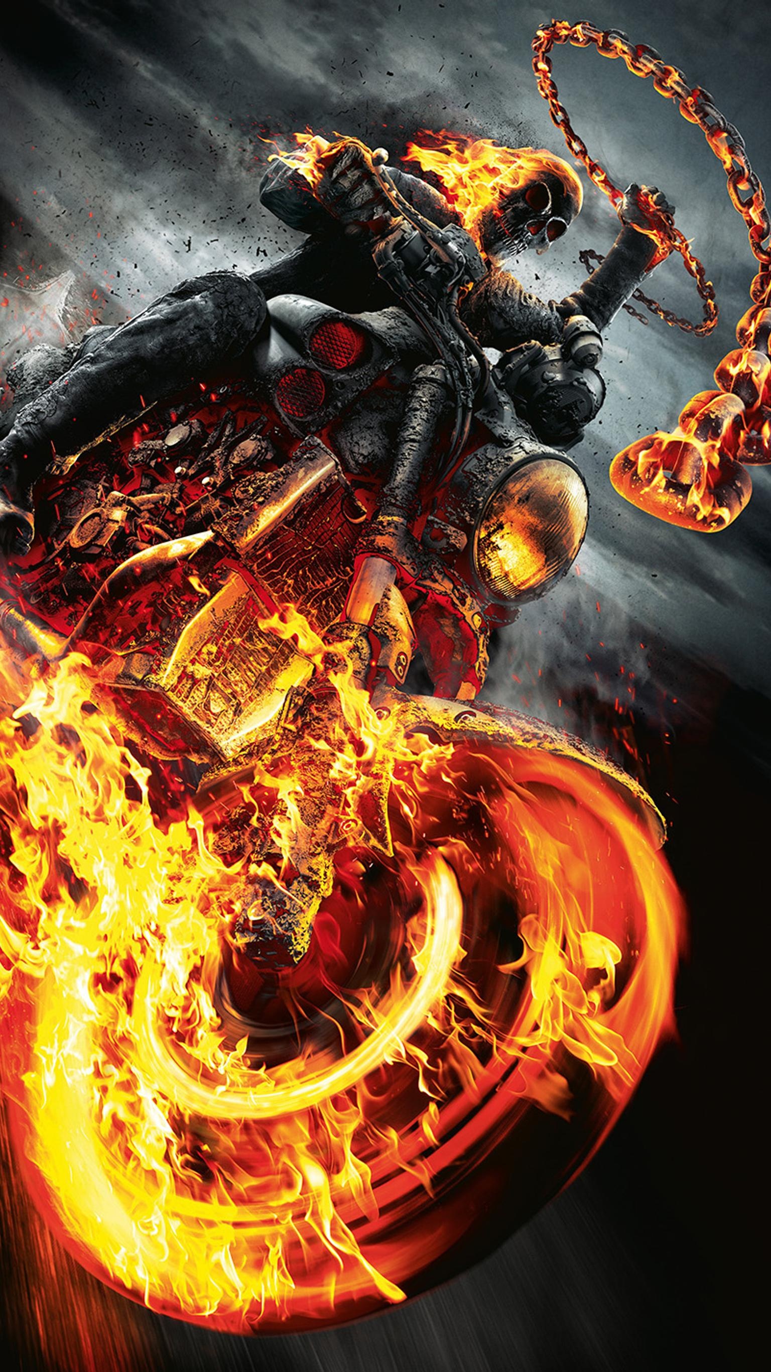 Ghost Rider, Intense flames, Mysterious persona, iPhone wallpapers, 1540x2740 HD Handy