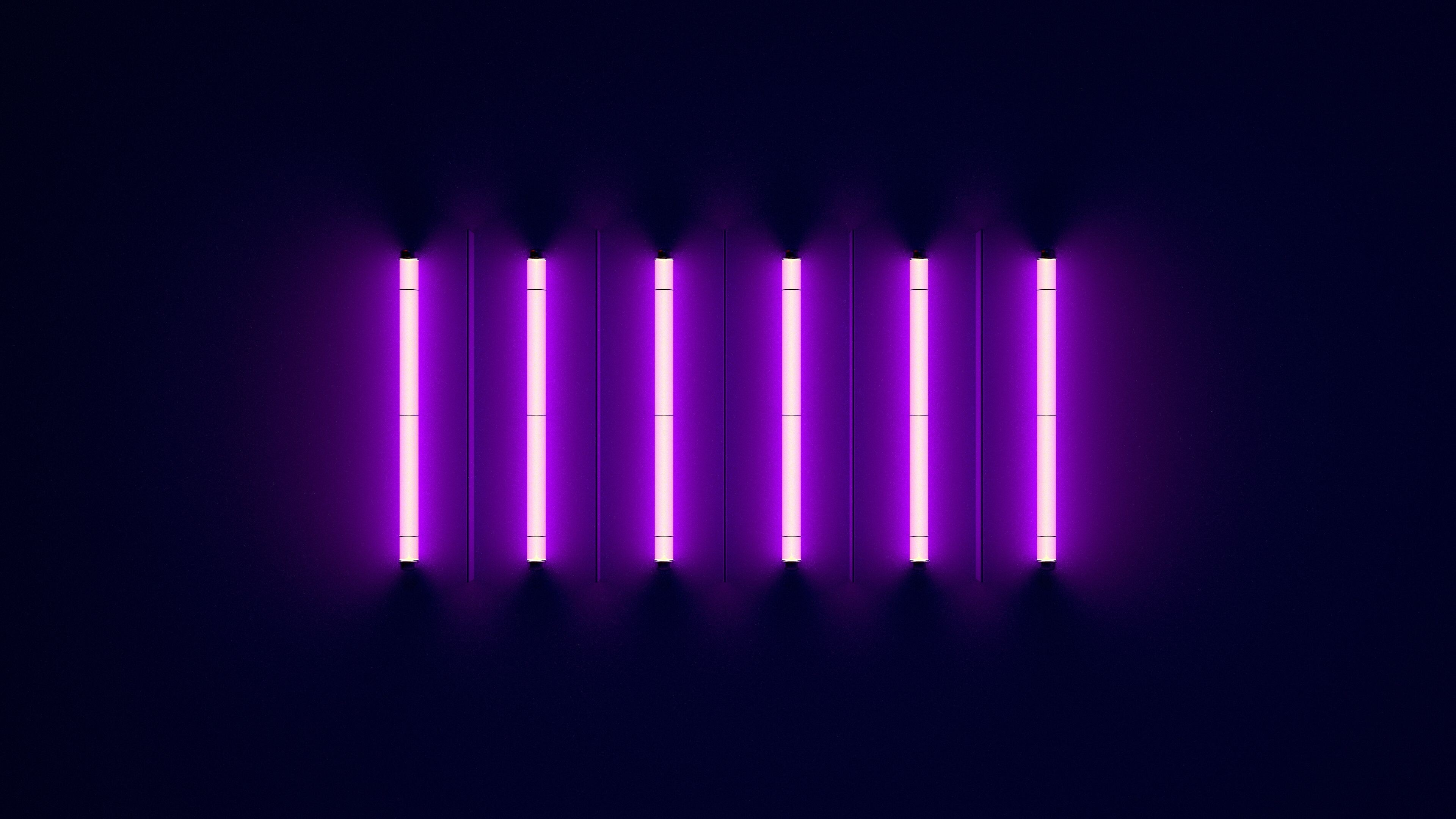Glow in the Dark: Fluorescent lights, Neon rectangle pattern, Visual effects. 3840x2160 4K Wallpaper.