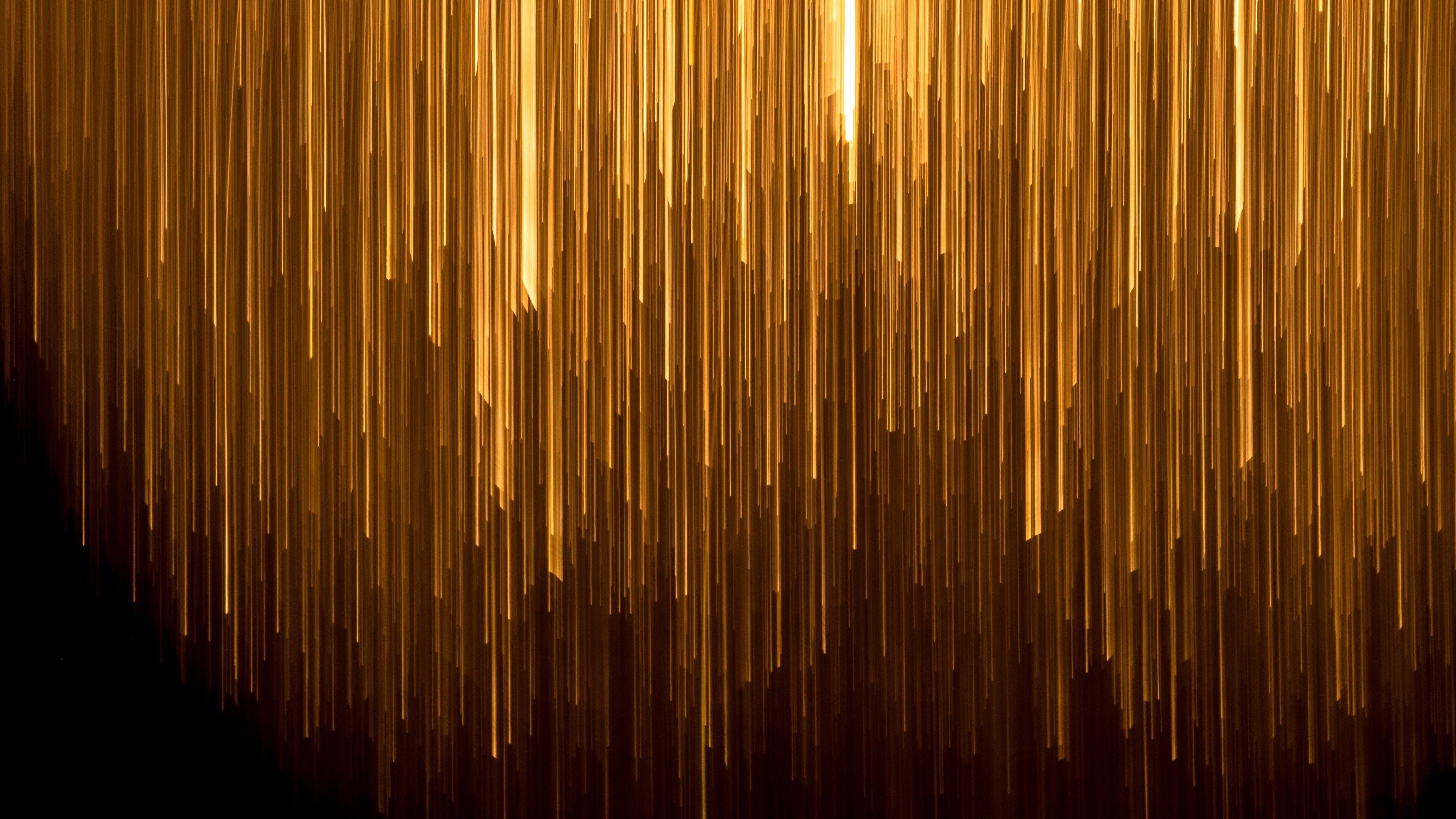 Gold Lights: Golden rain, Glowing glittering lights on golden threads, Shiny sparkling light and shimmer. 3840x2160 4K Wallpaper.