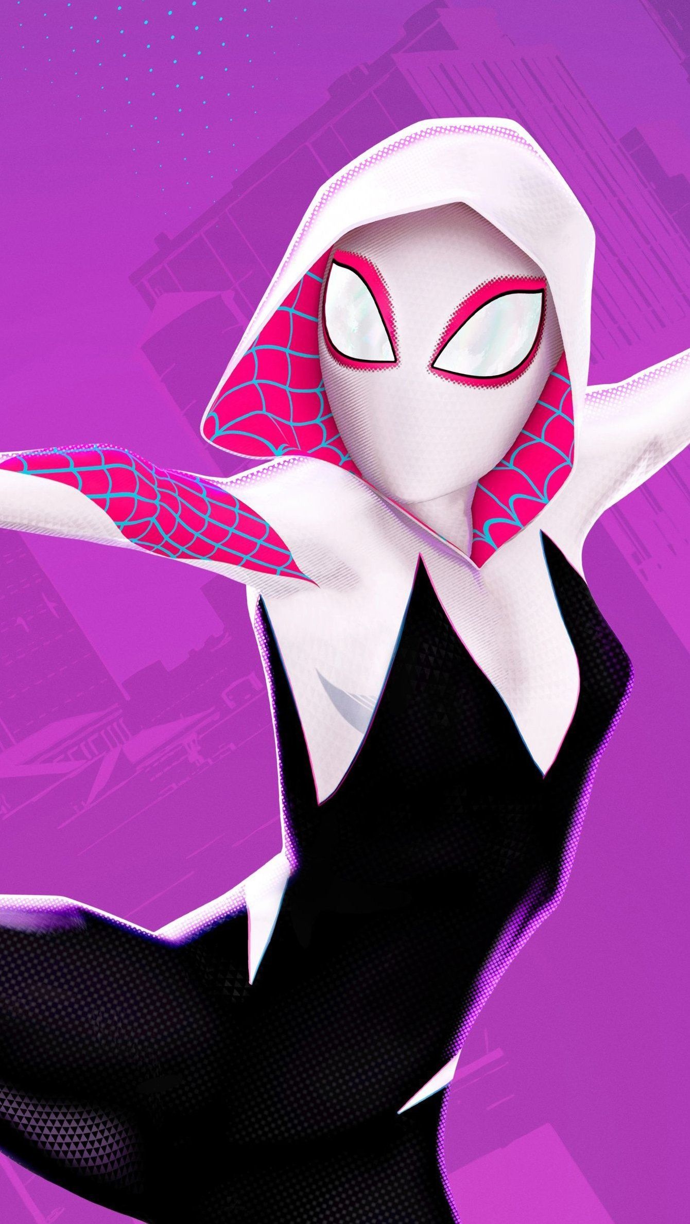 Powerful Spider Gwen, Vivid backgrounds, Heroic poses, Striking visuals, 1340x2380 HD Phone