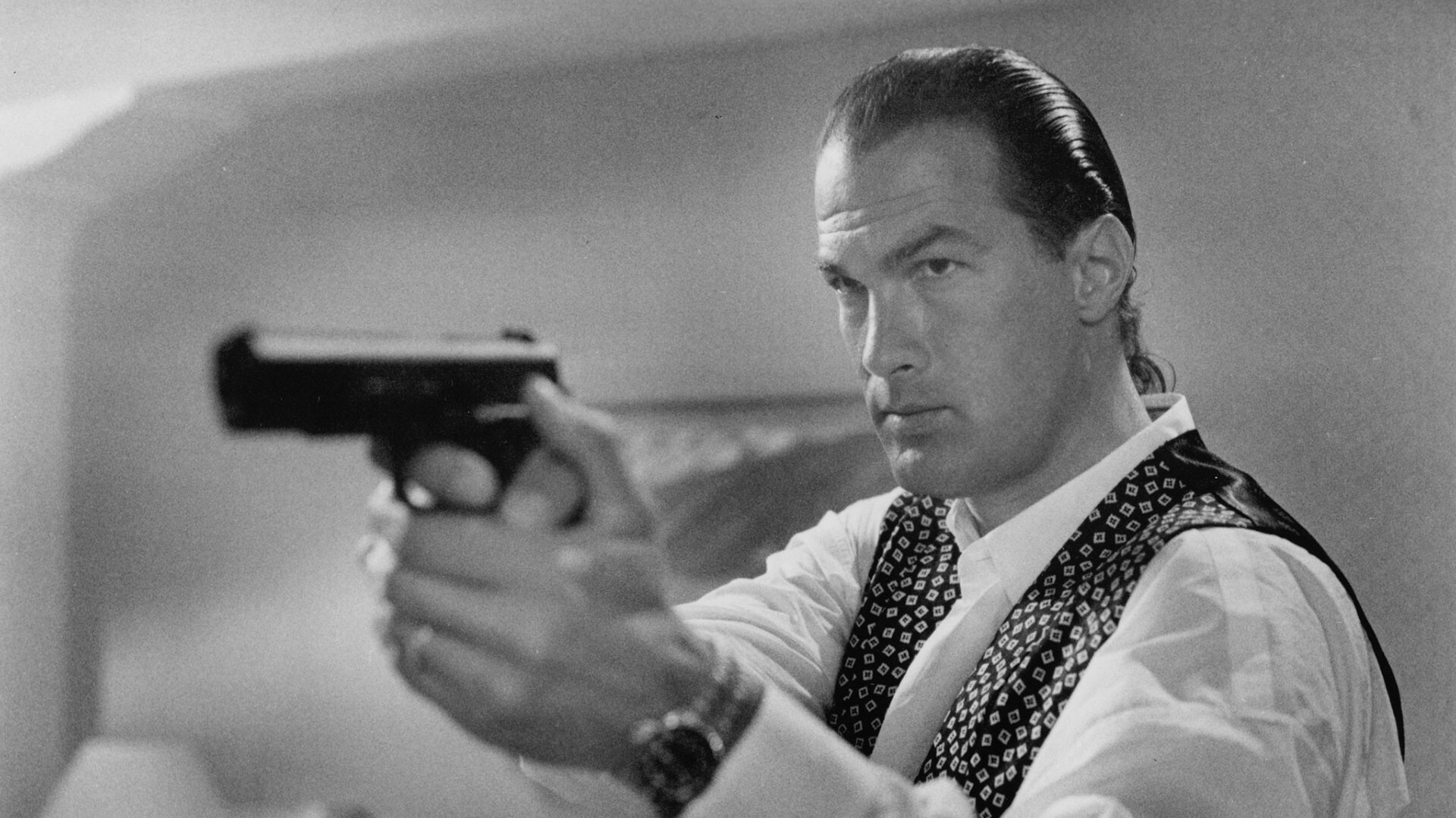 Steven Seagal: Black and white, A famous actor, martial artist and musician, Producing and starring in action movies. 1920x1080 Full HD Wallpaper.
