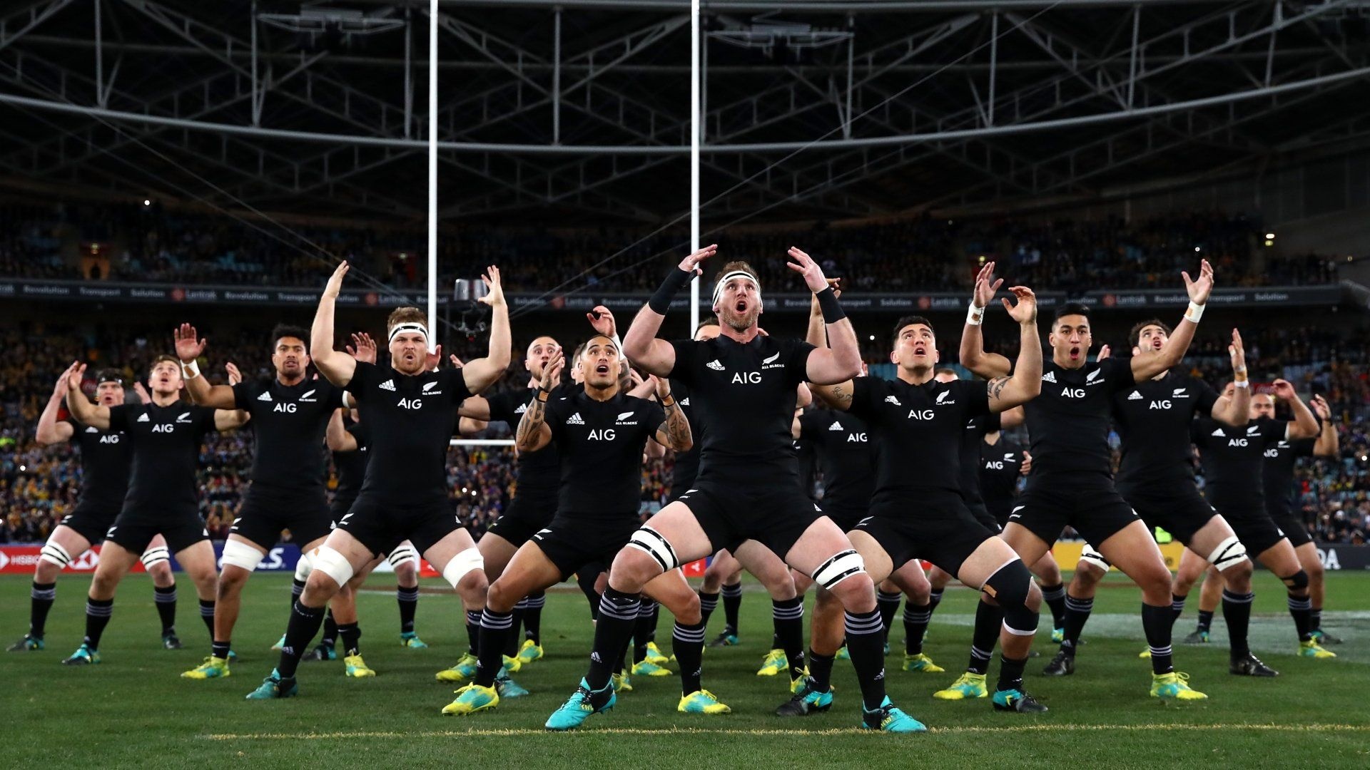 Haka: The use of Maori dance by the All Blacks rugby team, Pre-match tradition. 1920x1080 Full HD Background.