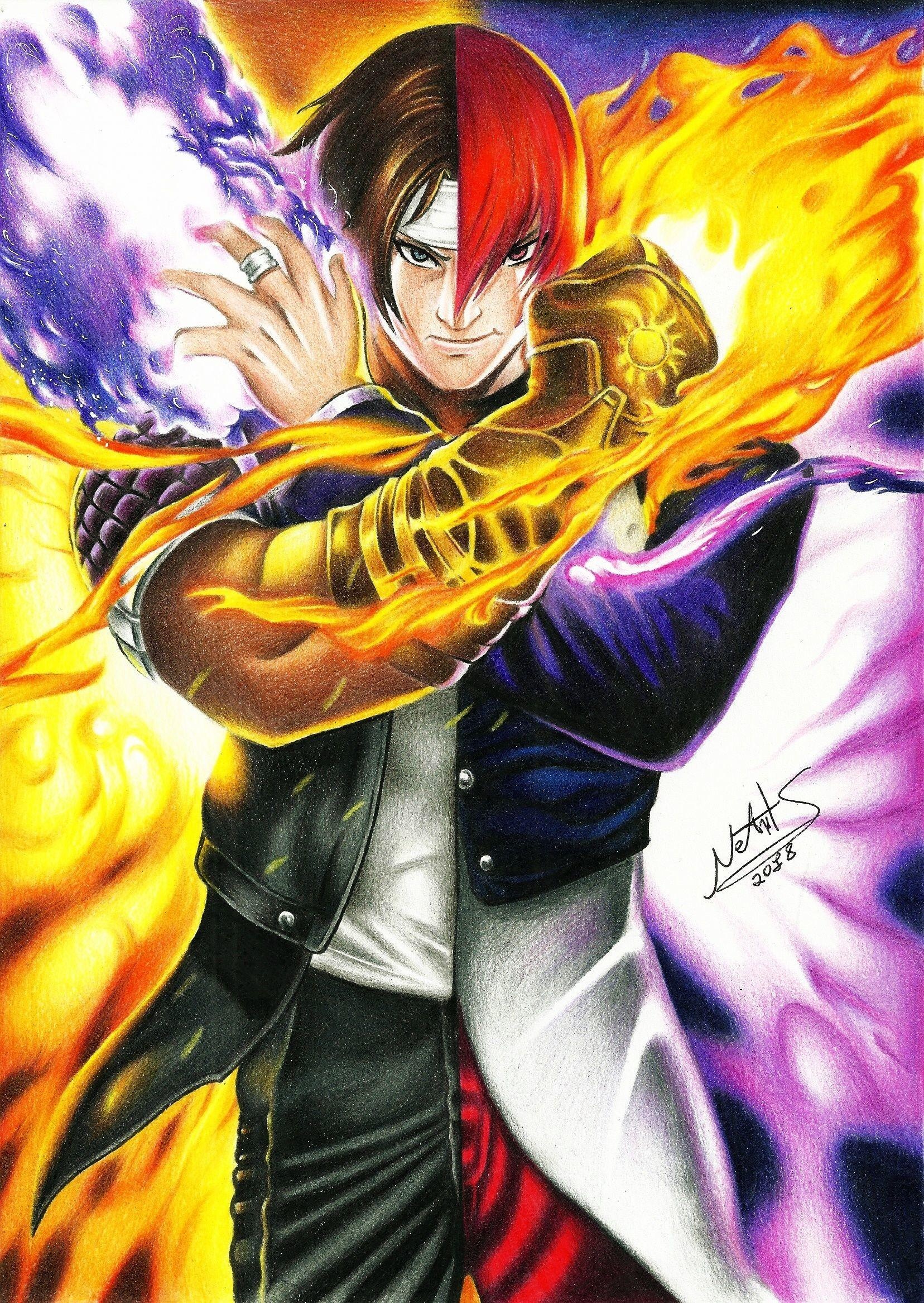 Iori Yagami, Gaming character, Intense fighter, Strong presence, 1660x2340 HD Phone