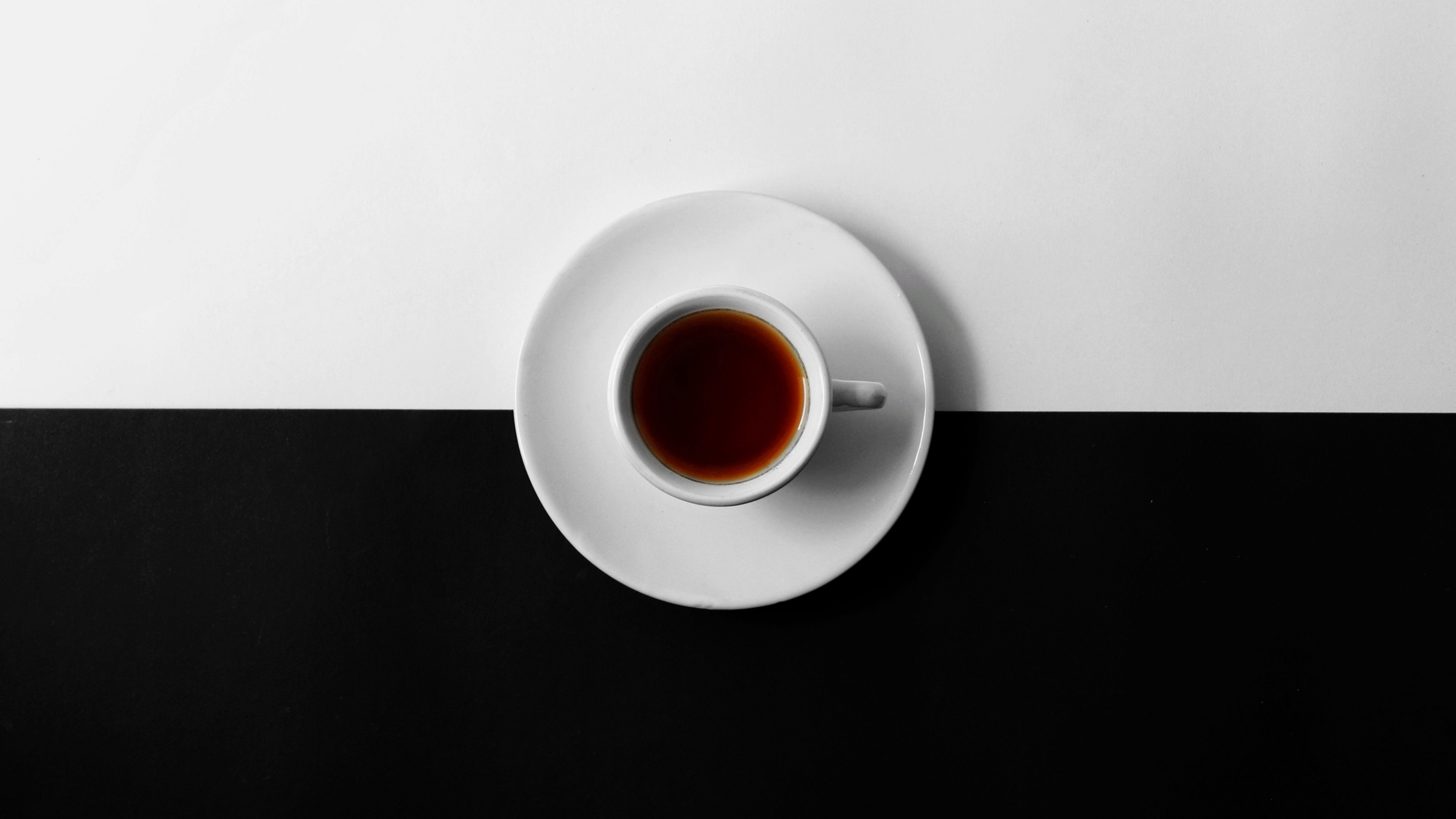 Cup of tea, Black and white, Minimal wallpaper, 3840x2160 4K Desktop