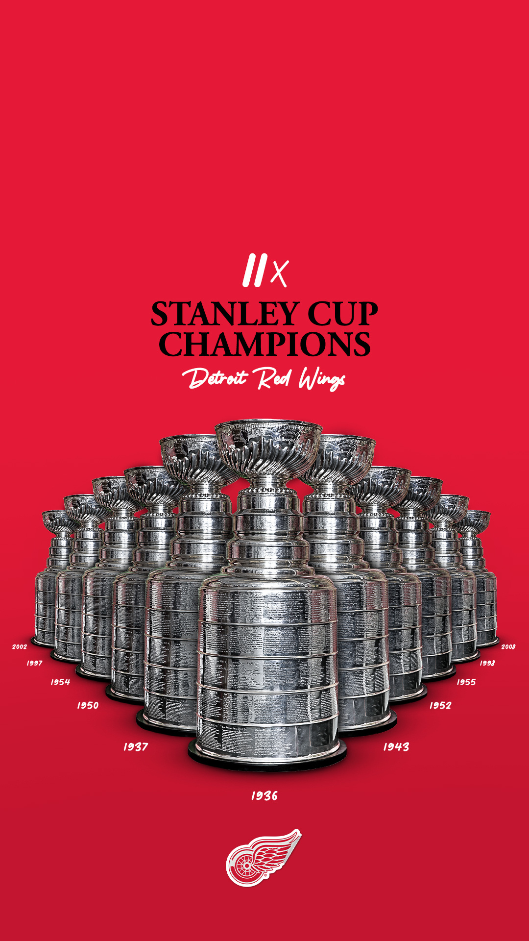 Detroit Red Wings: The team defeated the Montreal Canadiens in the 1954 Stanley Cup Finals. 1080x1920 Full HD Wallpaper.