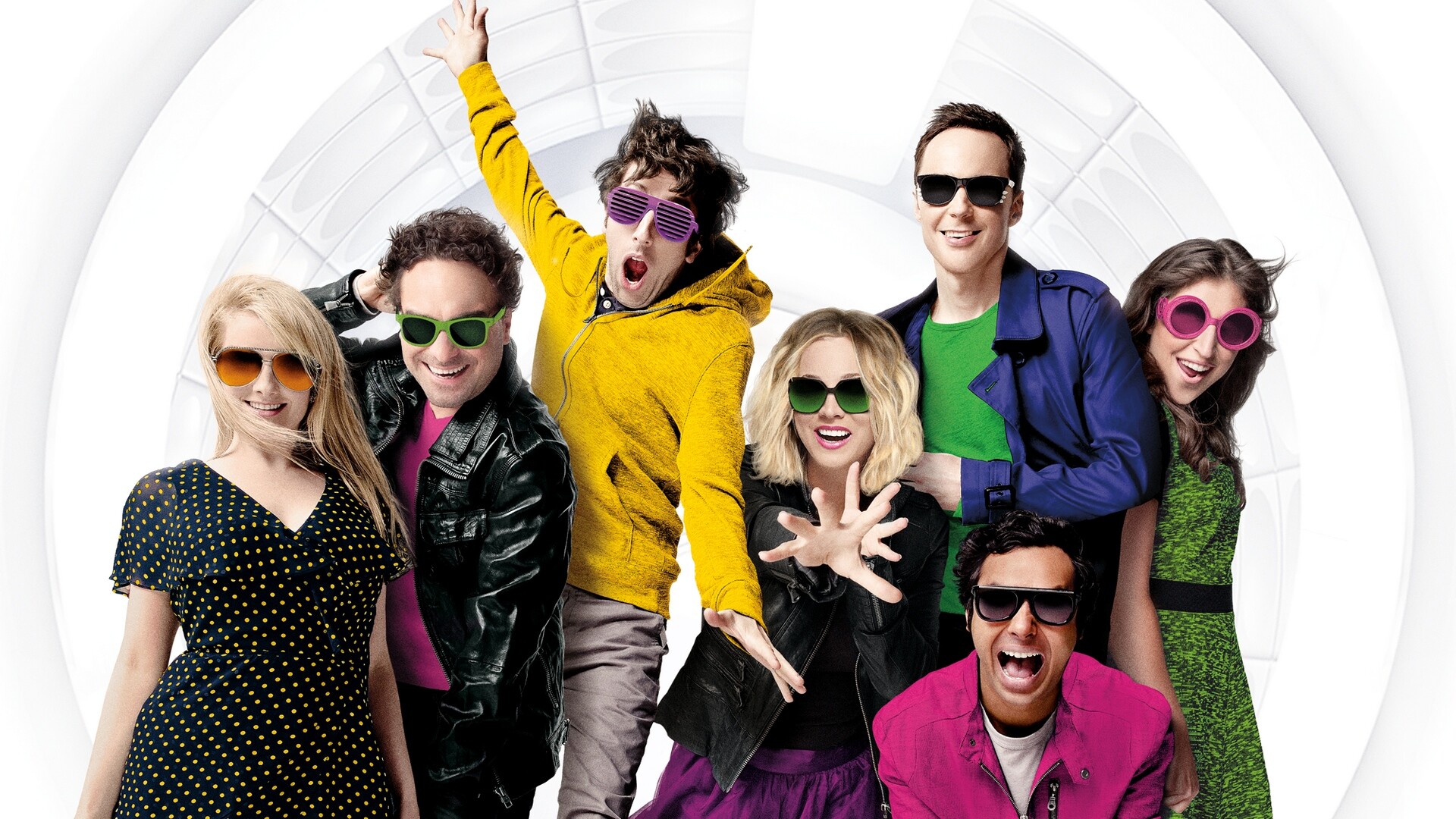 The Big Bang Theory: The geeky group of Sheldon, Leonard, Howard, and Rajesh as they befriended aspiring actress Penny, and fellow scientists Bernadette and Amy. 1920x1080 Full HD Background.