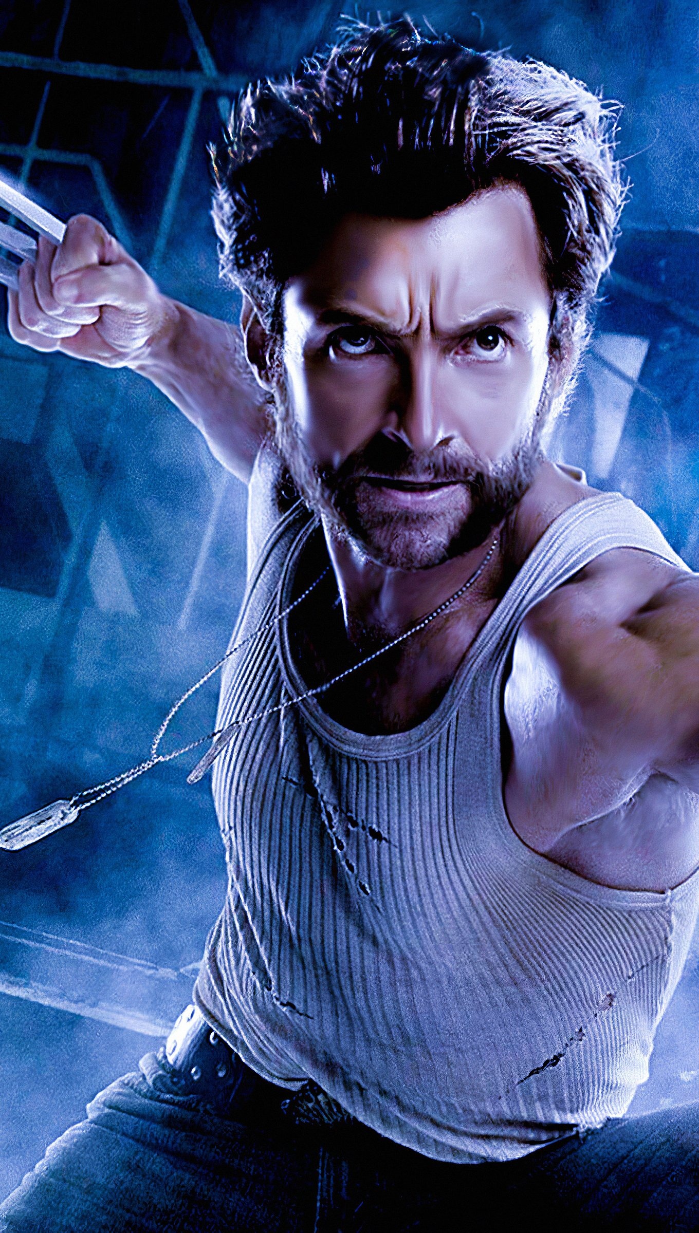 Digital art masterpiece, Wolverine portrayed by Hugh Jackman, Ultra HD wallpaper, Detailed design, 1360x2400 HD Phone