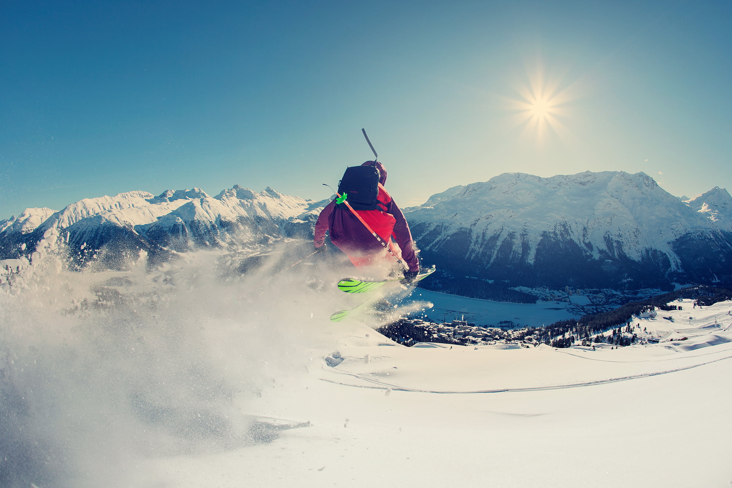 Alpine Skiing: St. Moritz, Switzerland, Passing the distance on a snow track, Downhill. 2400x1600 HD Wallpaper.