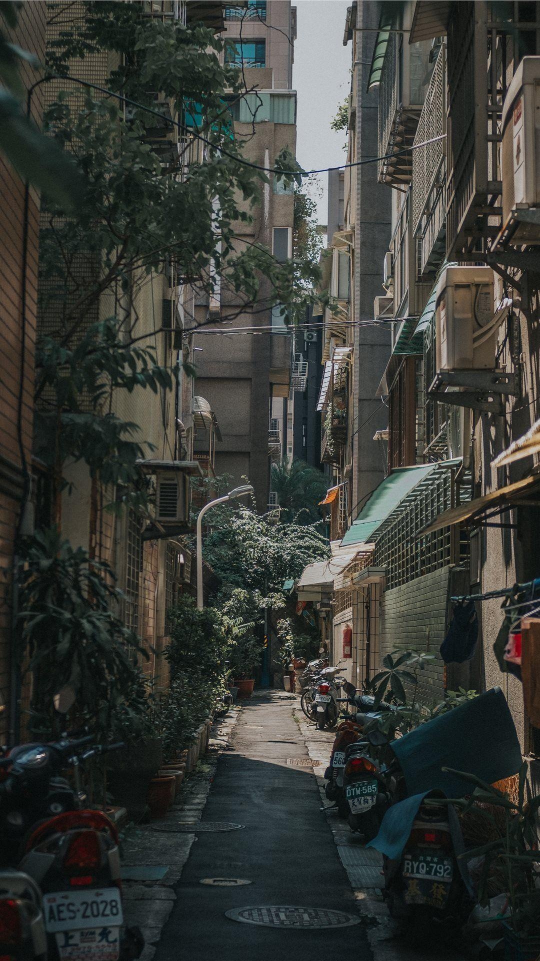 Alley: The very narrow street of a Japanese city, Commuter town, Sidewalk and a road for transport. 1080x1920 Full HD Wallpaper.