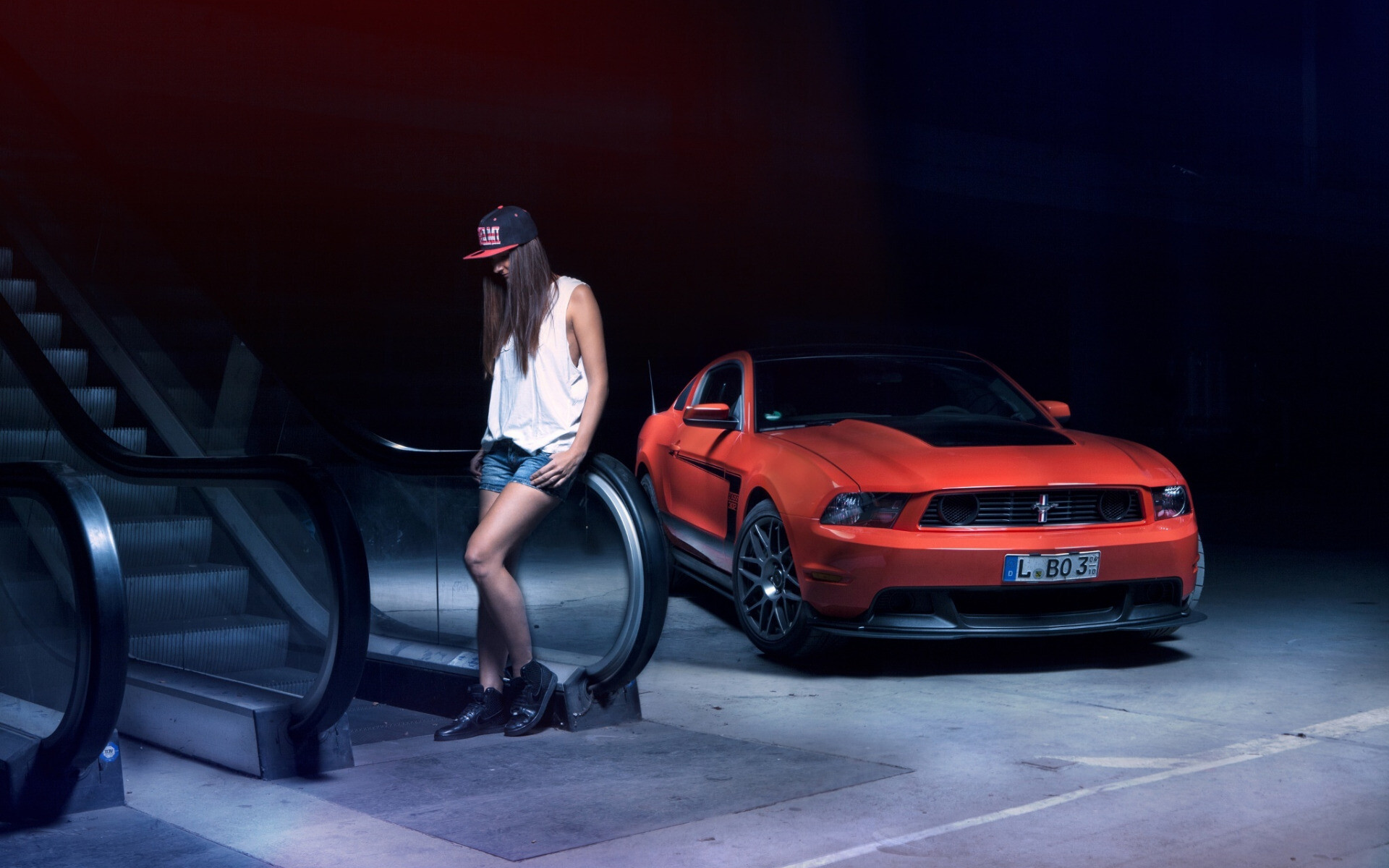 Girls and Muscle Cars: The Mustang Boss 302, A high-performance variant of the Ford Mustang, Elevator. 1920x1200 HD Wallpaper.