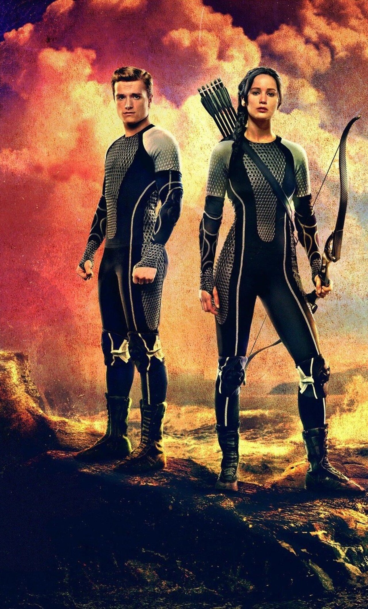 Hunger Games: Catching Fire, Jennifer Lawrence and Josh Hutcherson. 1280x2120 HD Background.