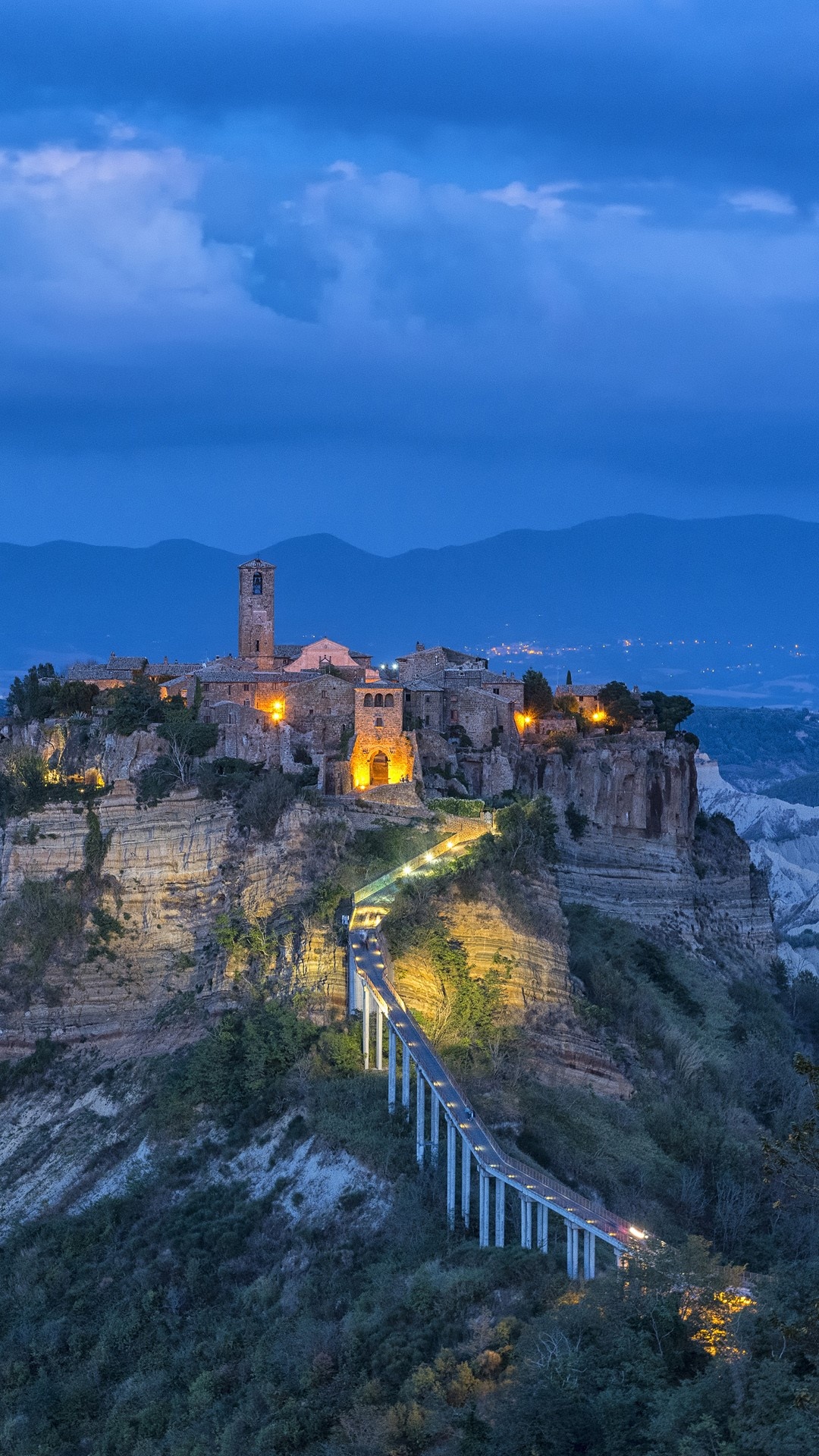 Lazio, Civita di Bagnoregio, Blue hour, Windows 10 spotlight, 1080x1920 Full HD Phone