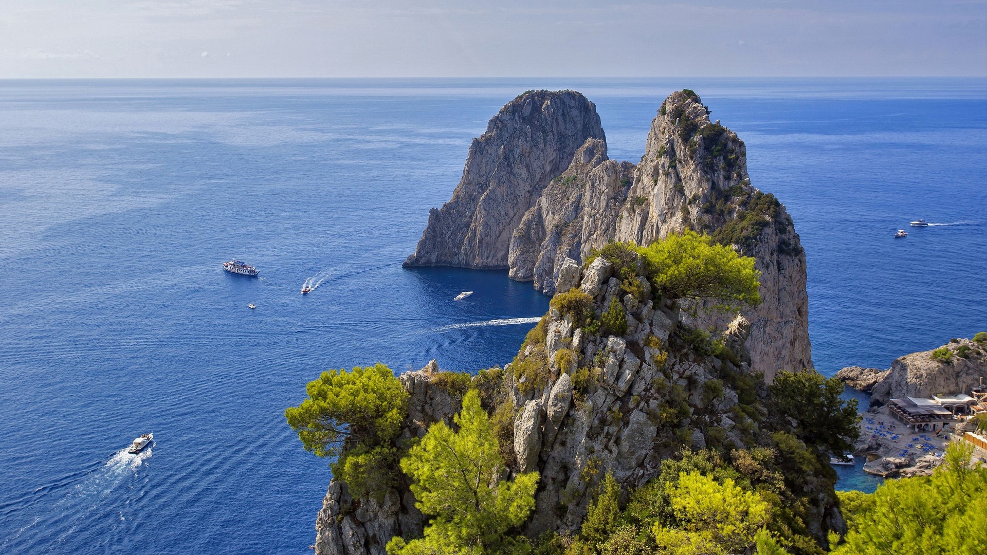 Capri Island, Faraglioni rocks, Gulf of Naples, Windows 10 spotlight, 1920x1080 Full HD Desktop