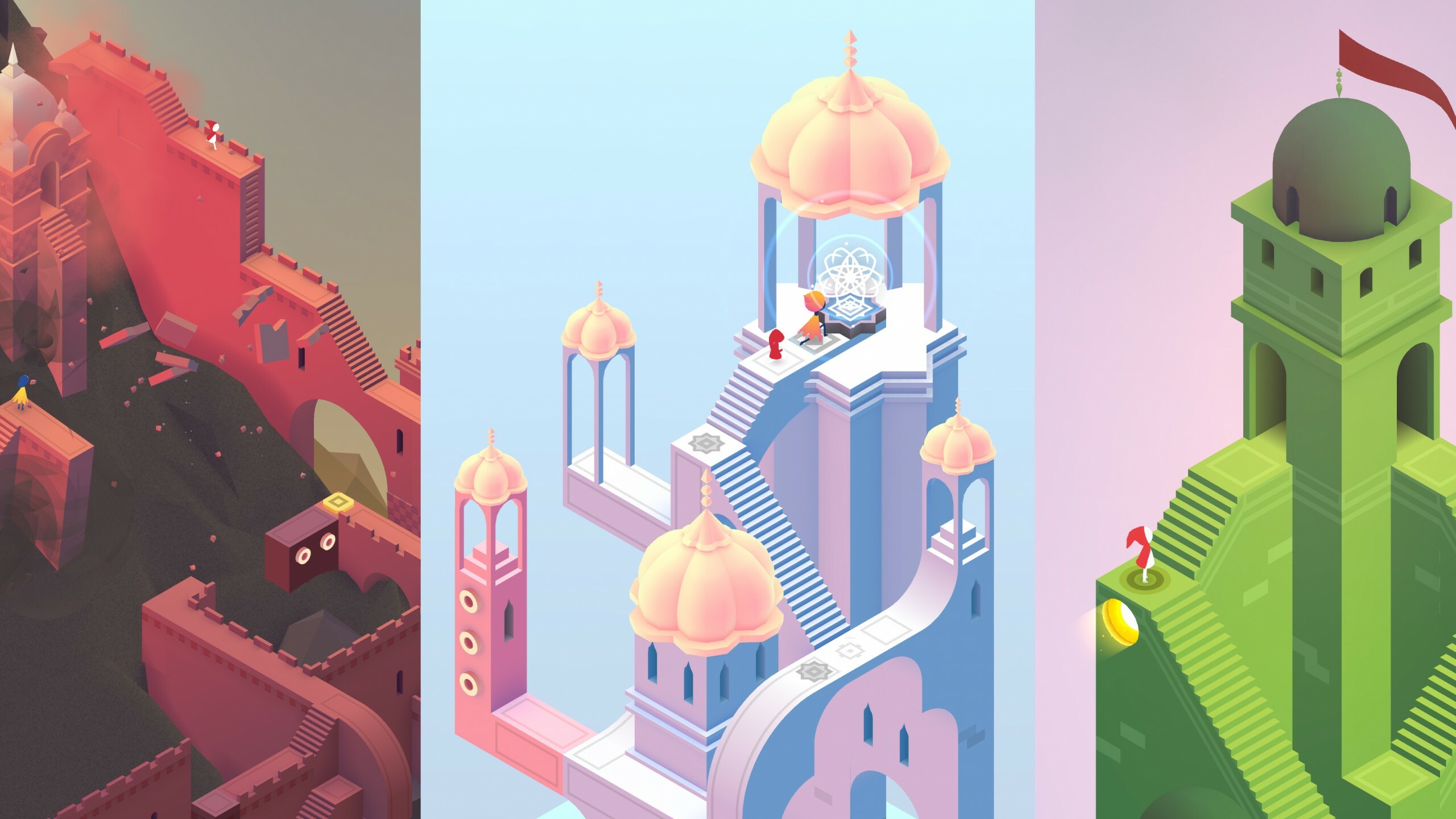 Monument Valley: Its visual style was inspired by Japanese prints, minimalist sculpture, and indie games Windosill, Fez, and Sword and Sworcery, Indie game. 2560x1440 HD Background.