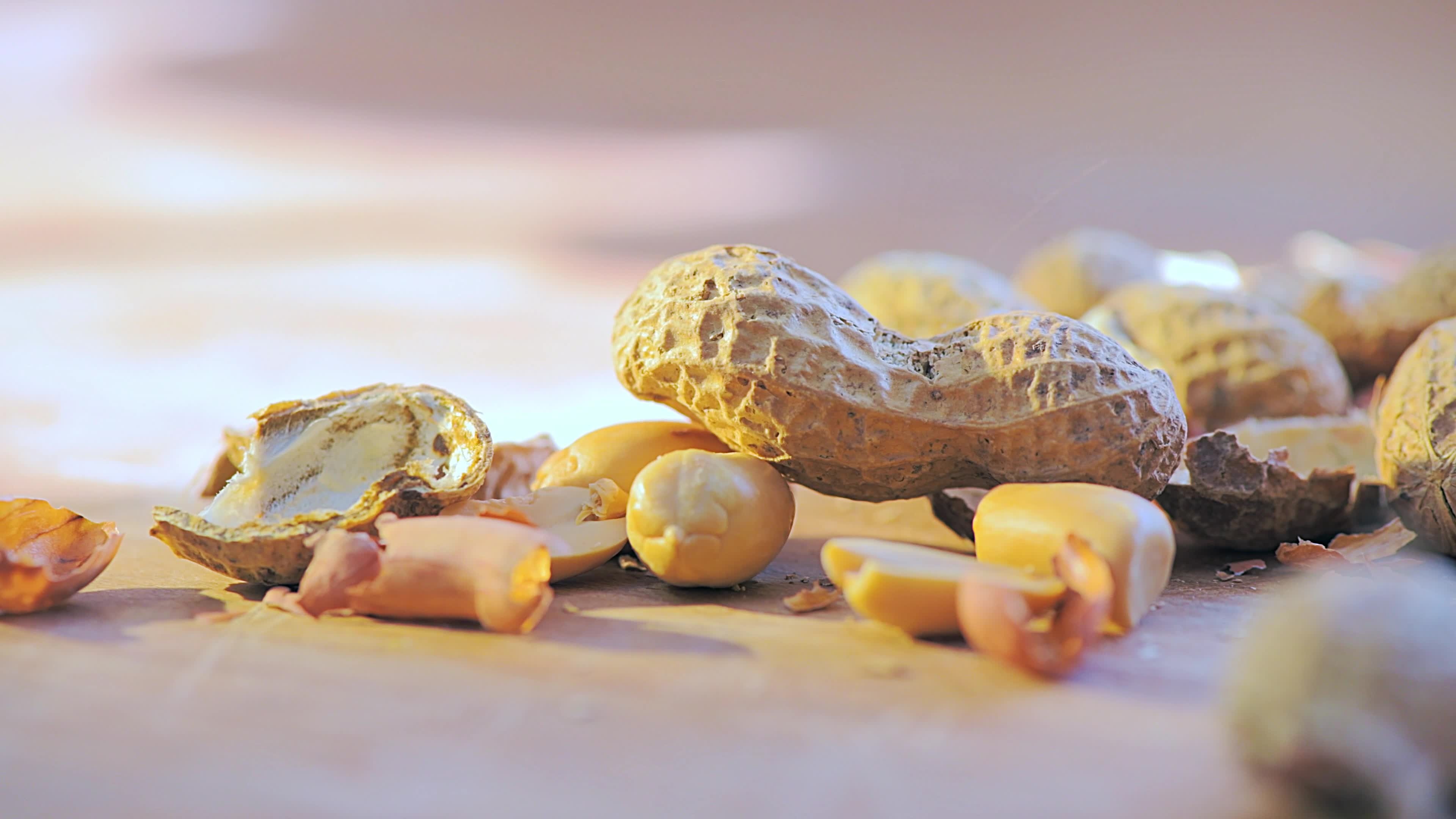 Peanuts (Food), In-shell detail, Stock video footage, Close-up view, 3840x2160 4K Desktop
