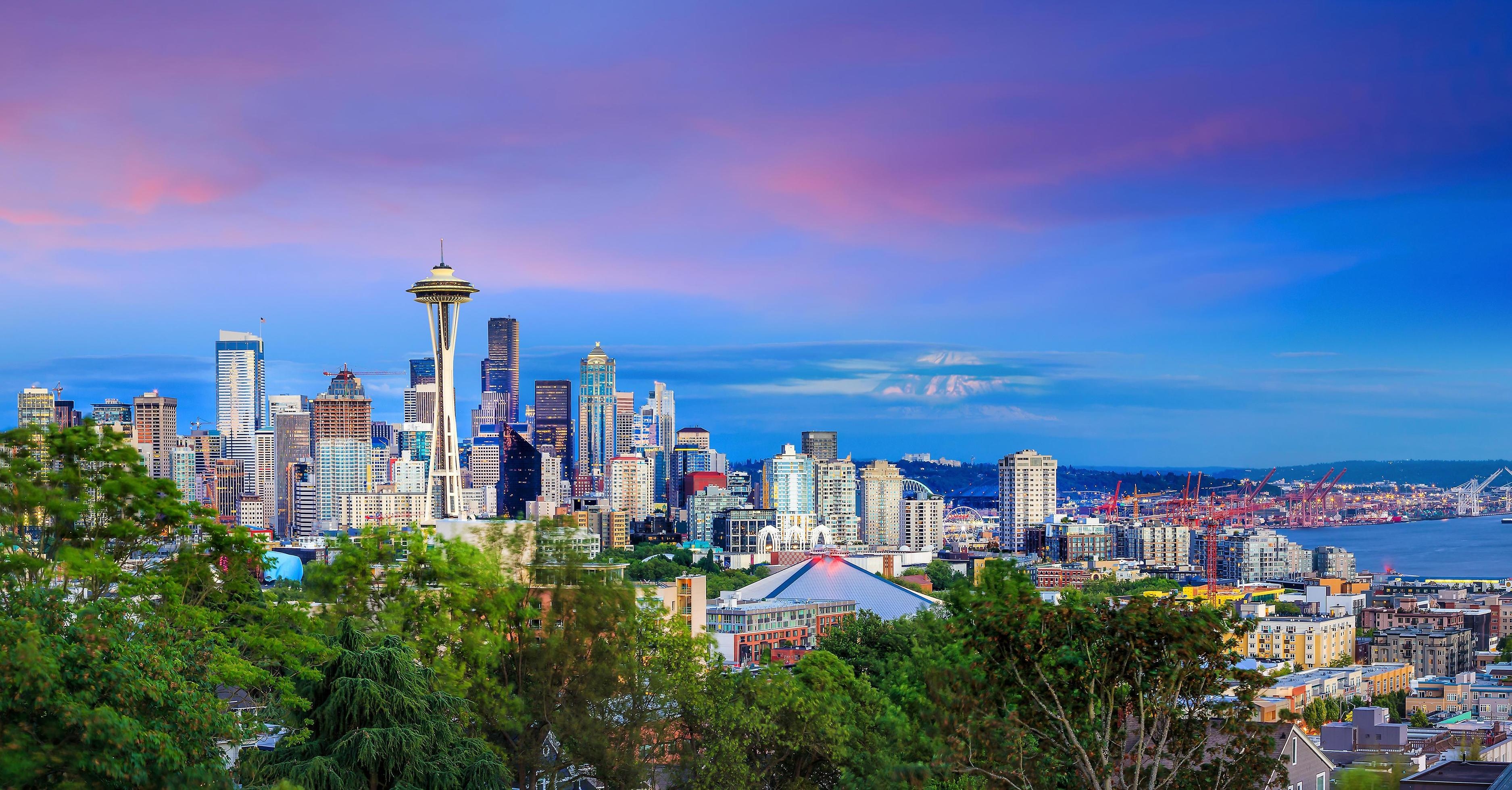 Seattle Skyline, Twilight, Stock photo, Vecteezy, 3750x1960 HD Desktop