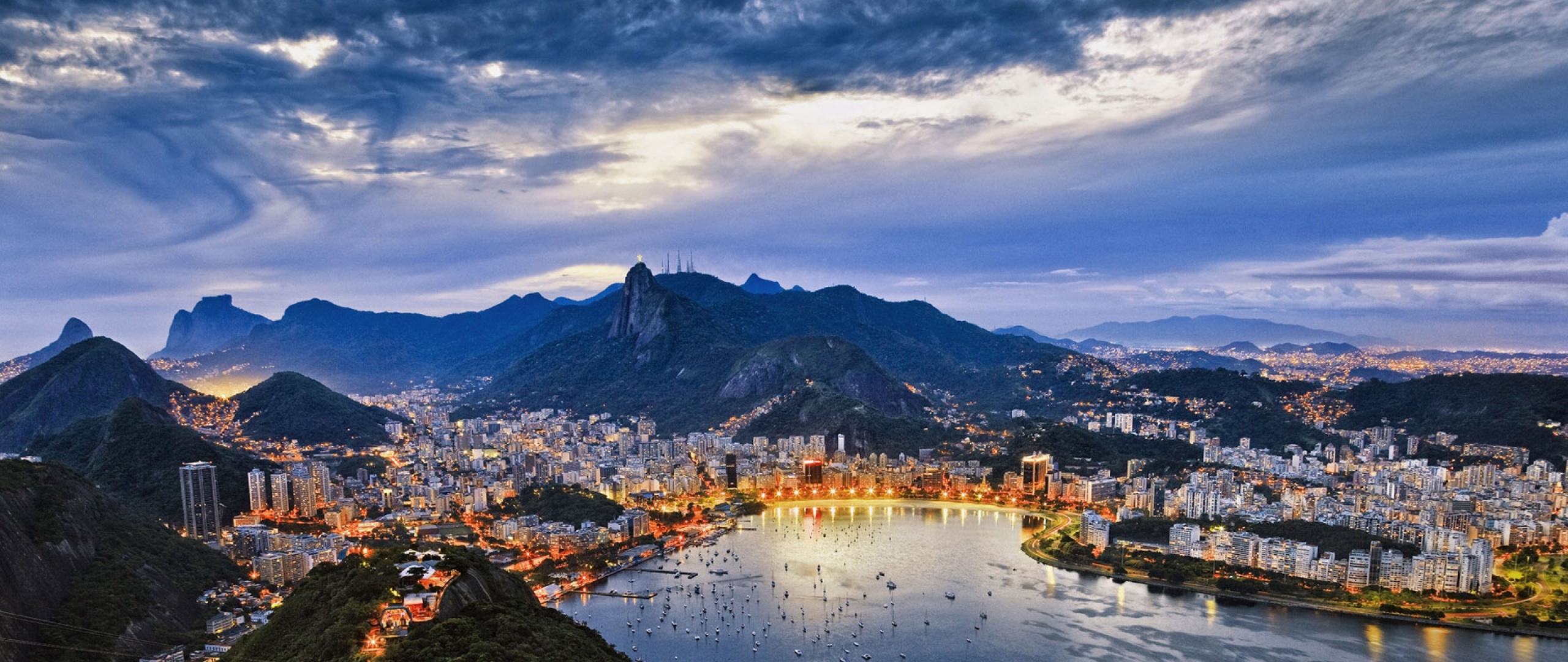 Wallpaper Brazil, Rio de Janeiro, Guanabara Bay, 2560x1080 Dual Screen Desktop