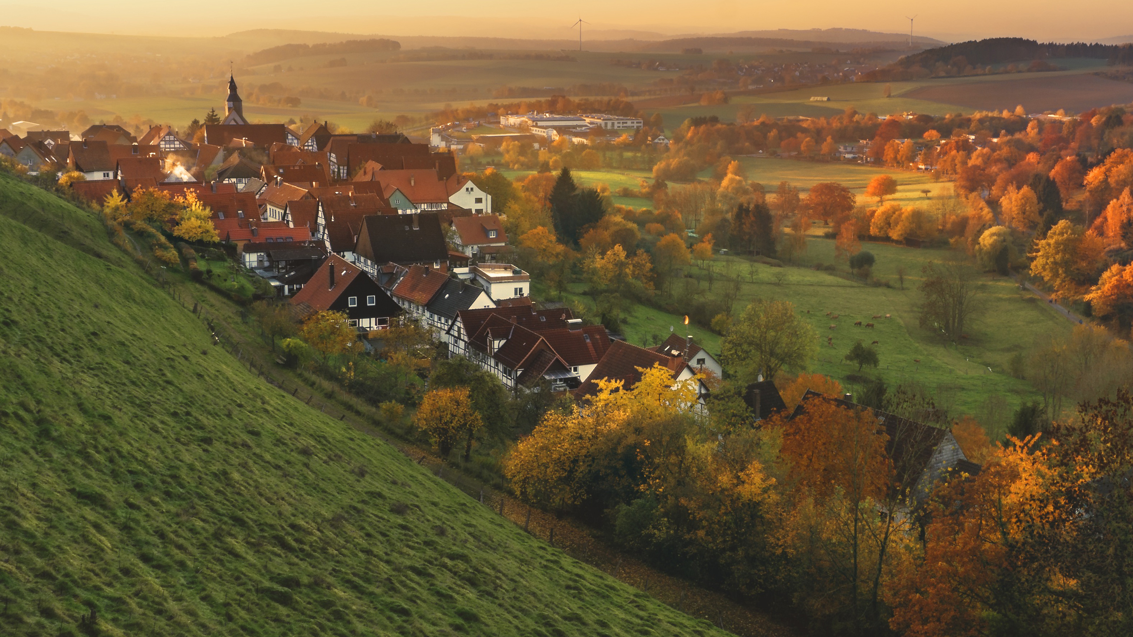Town: A small village near the mountains, Half-timbered houses, European settlement. 3840x2160 4K Wallpaper.