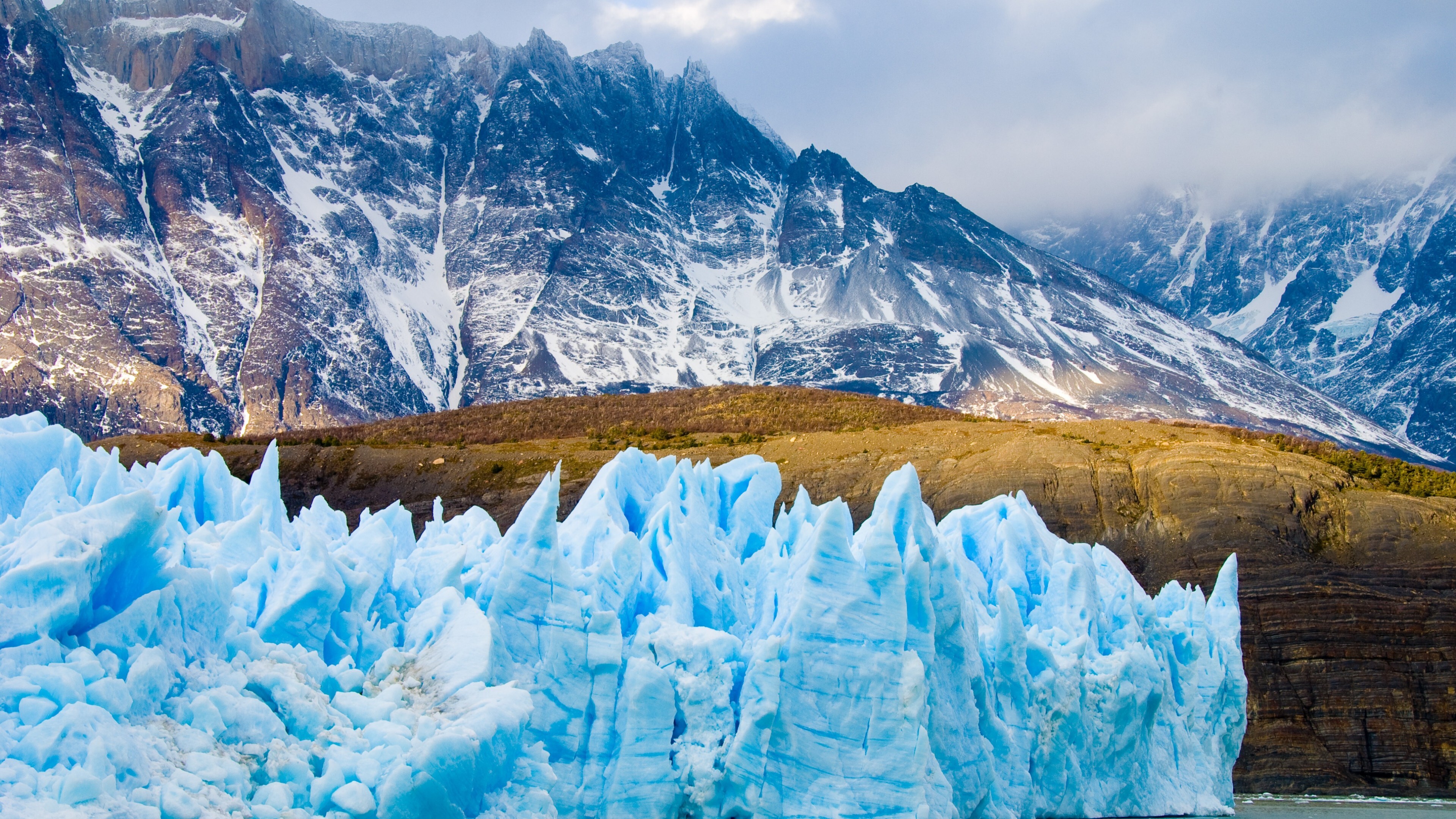 Glacier: Chile, Snow mountains, Patagonia, The largest reservoir of fresh water on Earth. 3840x2160 4K Wallpaper.