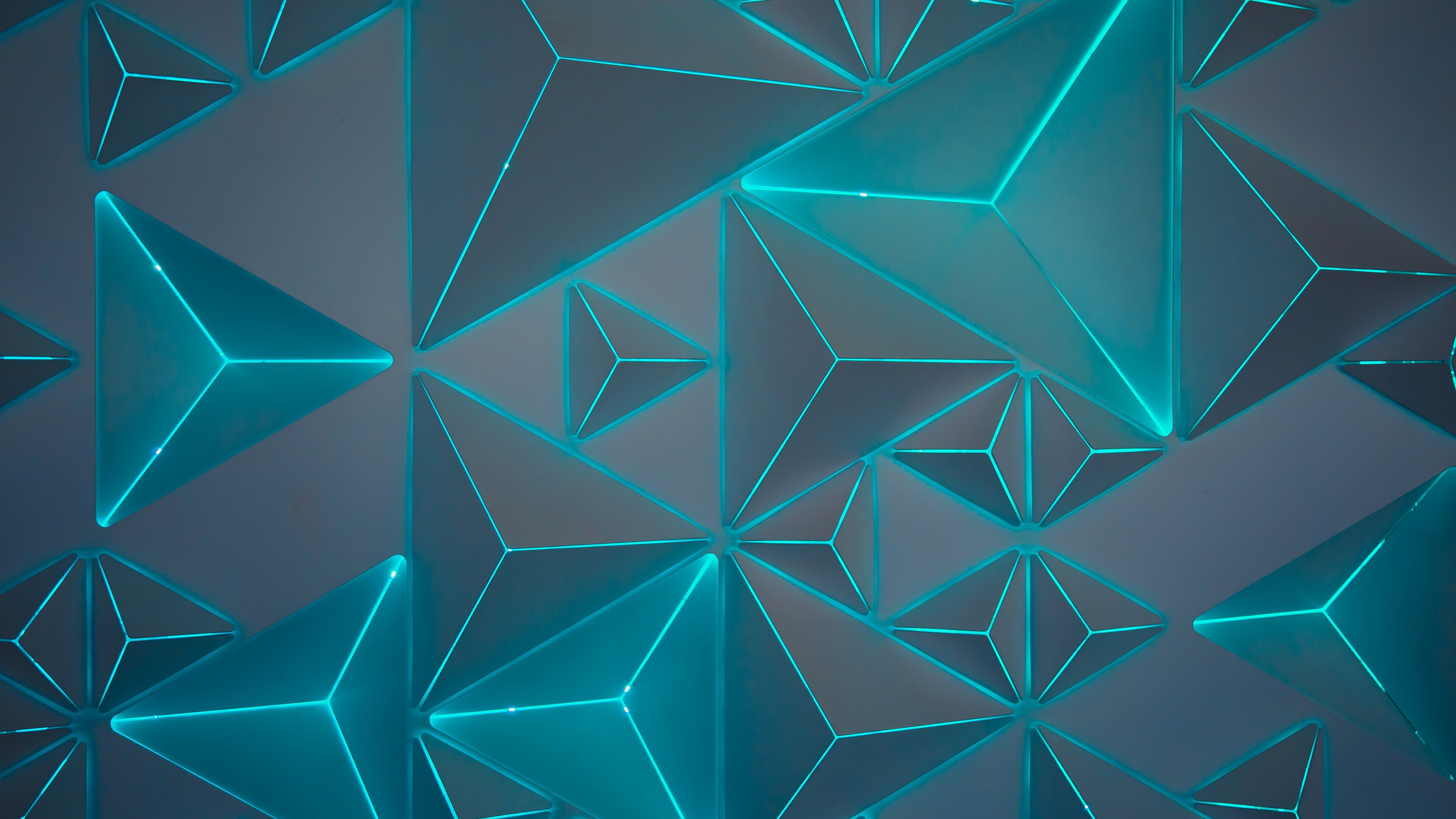 Triangle: Neon light, Intersecting lines, Pyramids, Reflex angles. 3840x2160 4K Background.