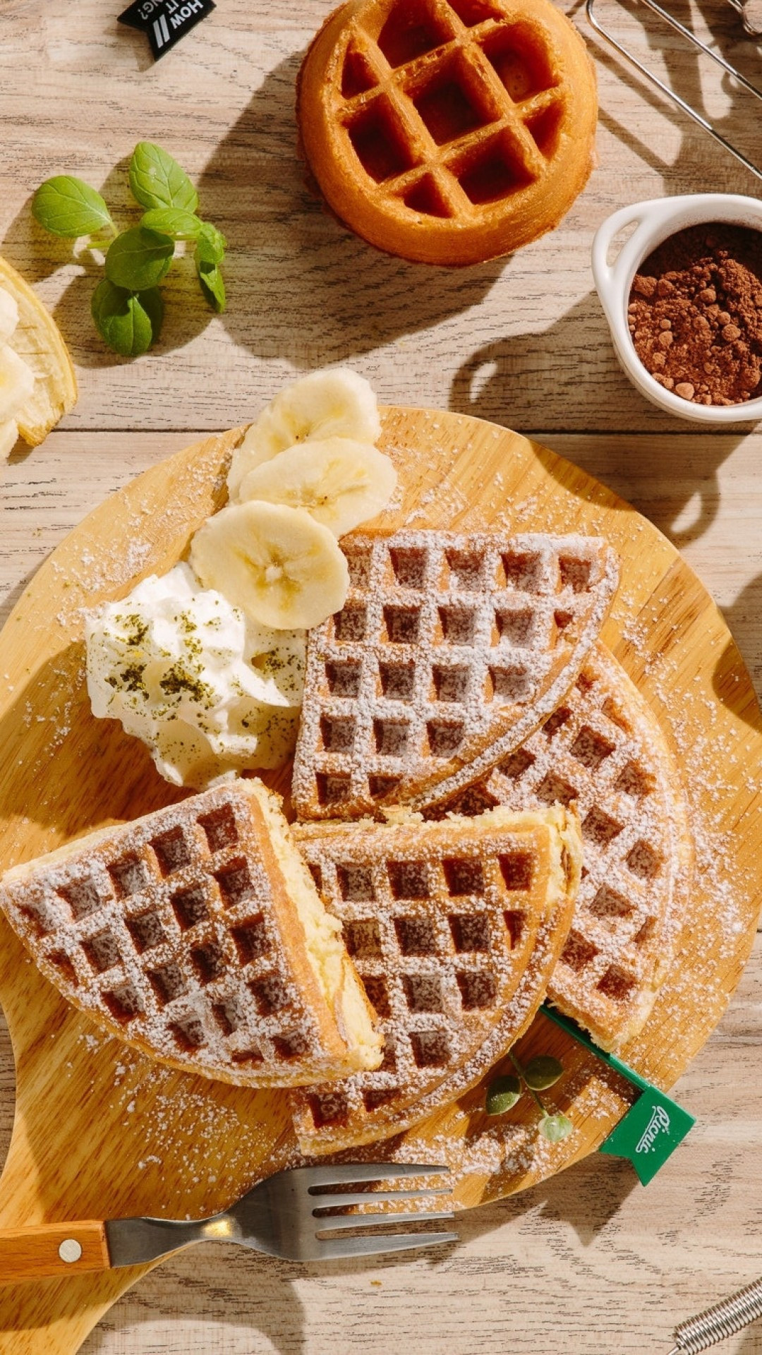 Waffle: The batter-based flat cake, a Belgian culinary specialty. 1080x1920 Full HD Background.