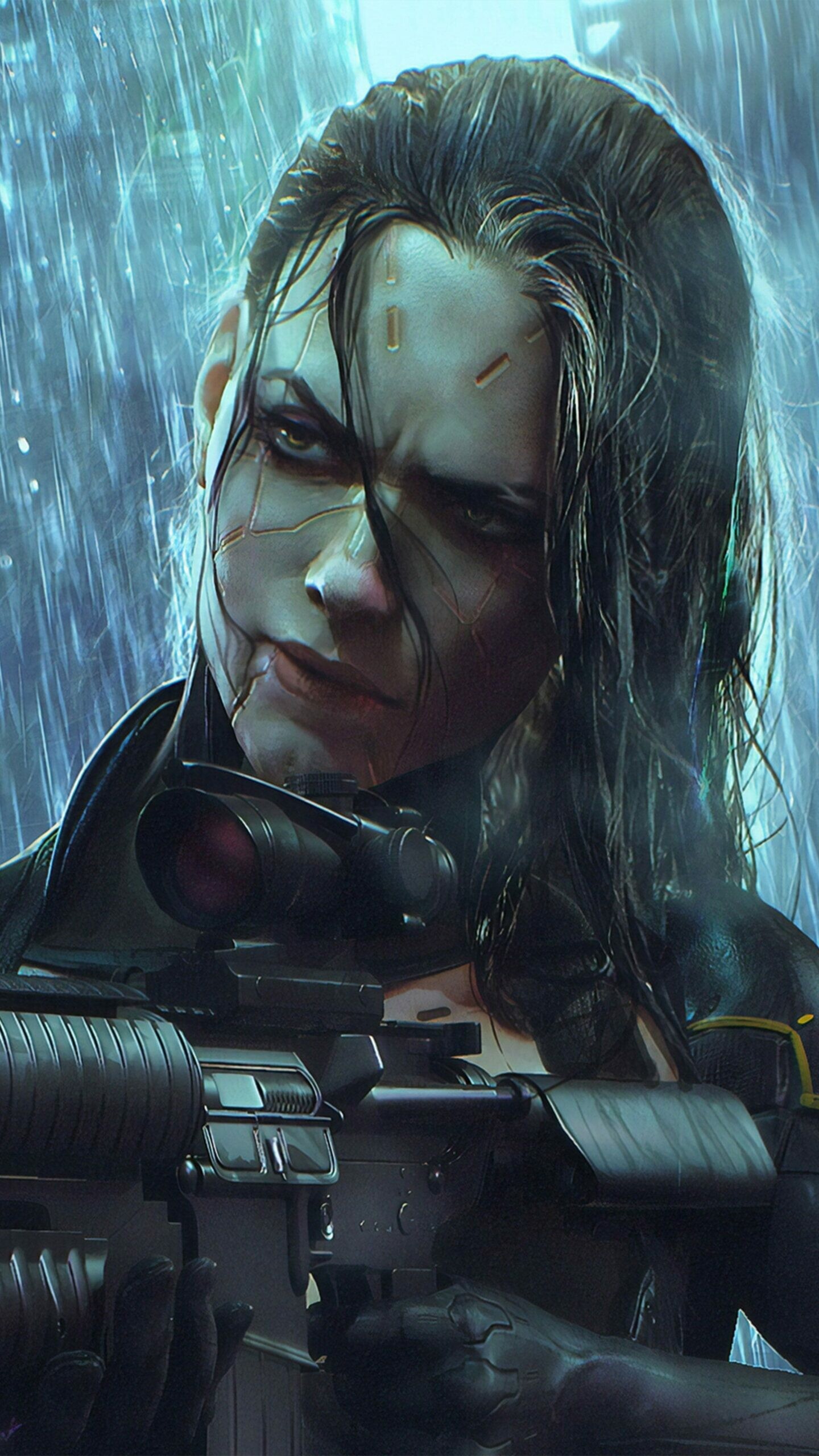 Cyberpunk 2077: Sci-Fi, Female Soldier, Weapon, Cyber Woman, Game. 1440x2560 HD Wallpaper.
