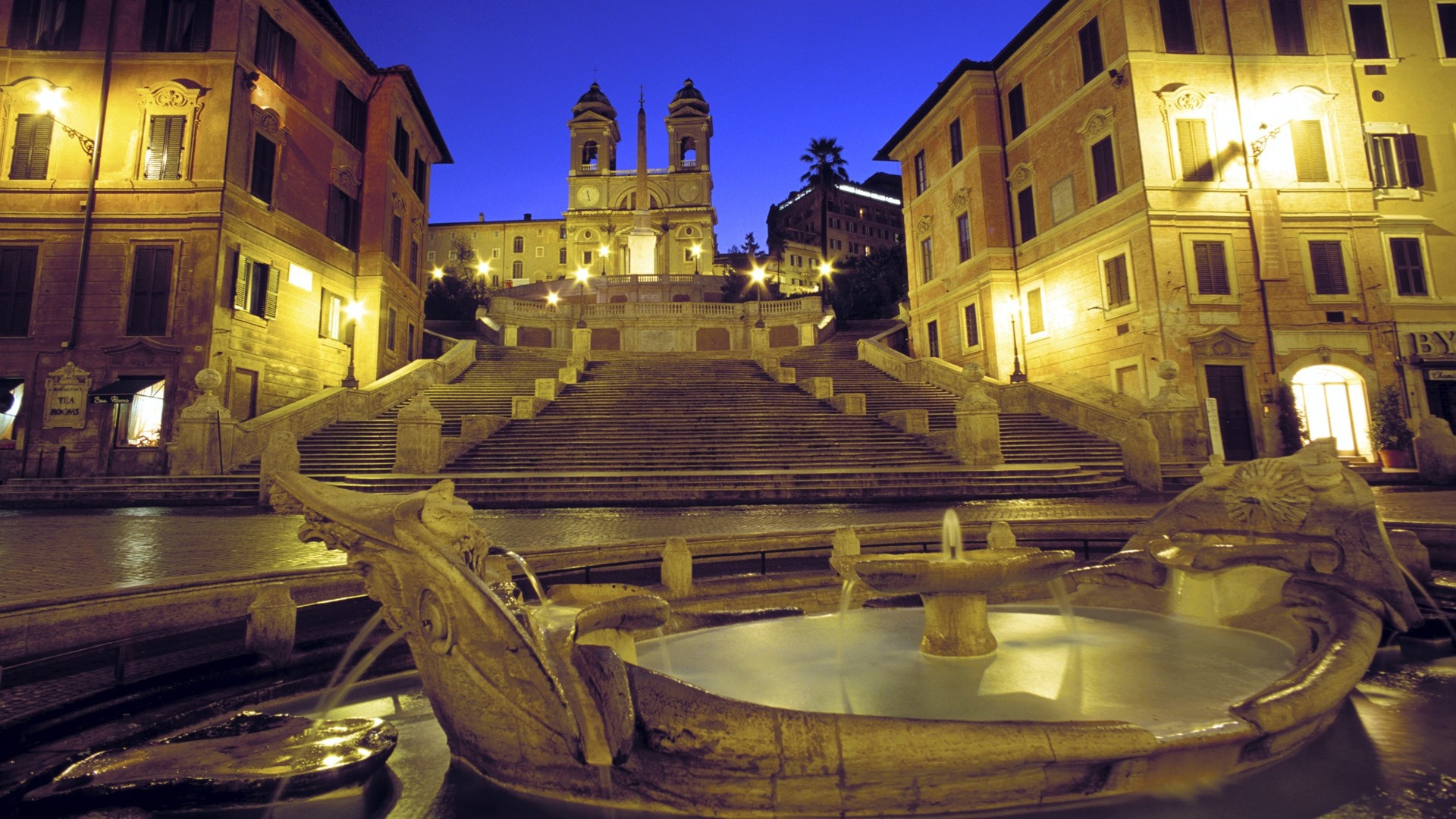 Rome: The Spanish Steps, dominated by the Trinita dei Monti church, at the top. 1920x1080 Full HD Background.