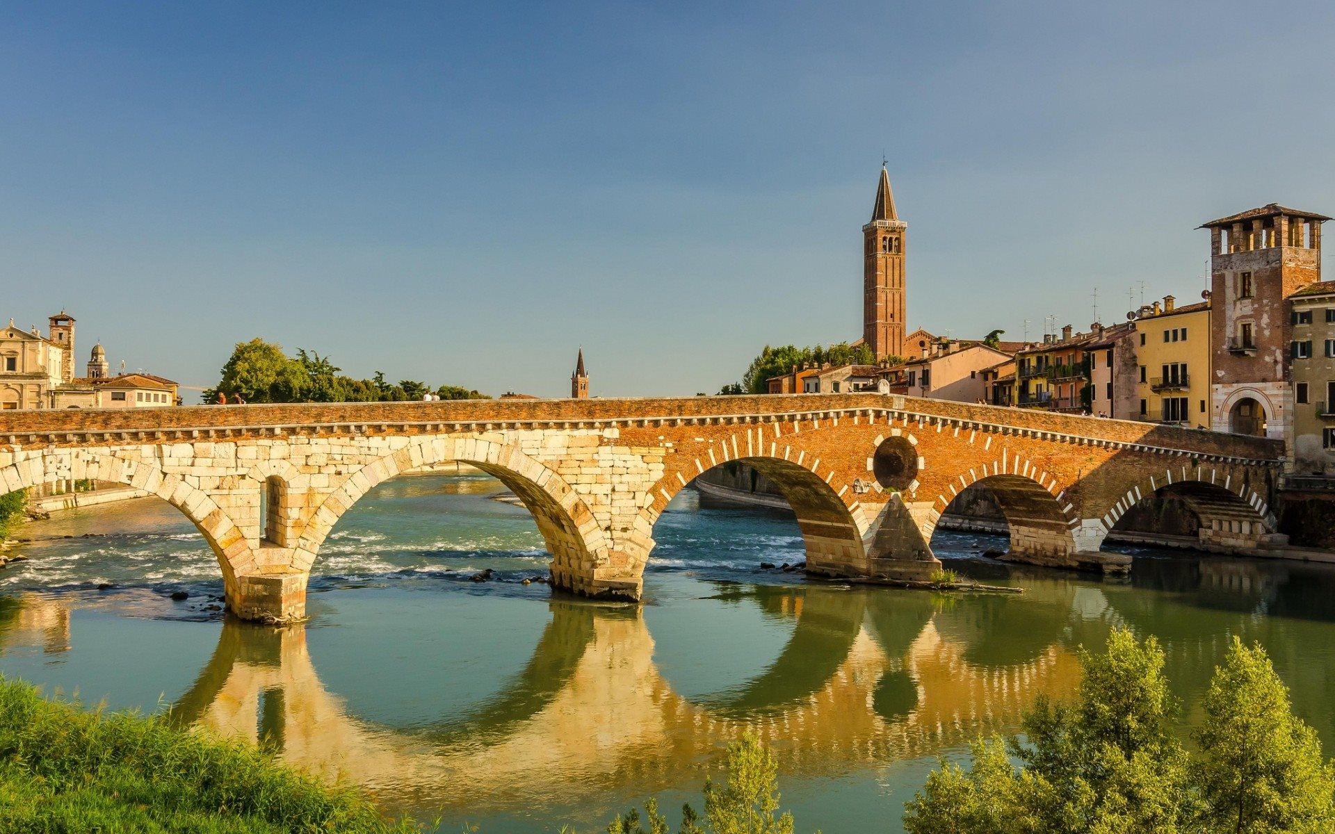 Verona, Italy bridge, Adige river, Evening sky, 1920x1200 HD Desktop