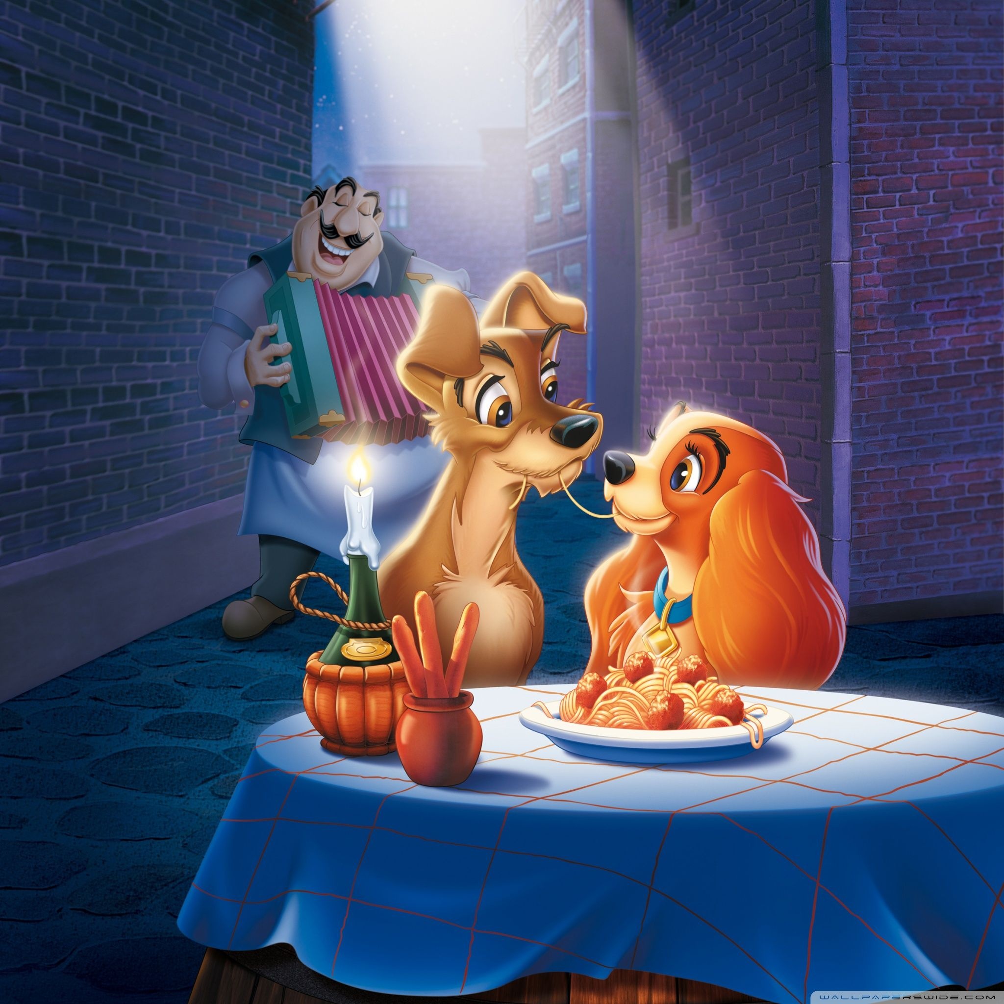 Lady and the Tramp, Top free wallpapers, Iconic Disney backgrounds, Classic animation, 2050x2050 HD Phone