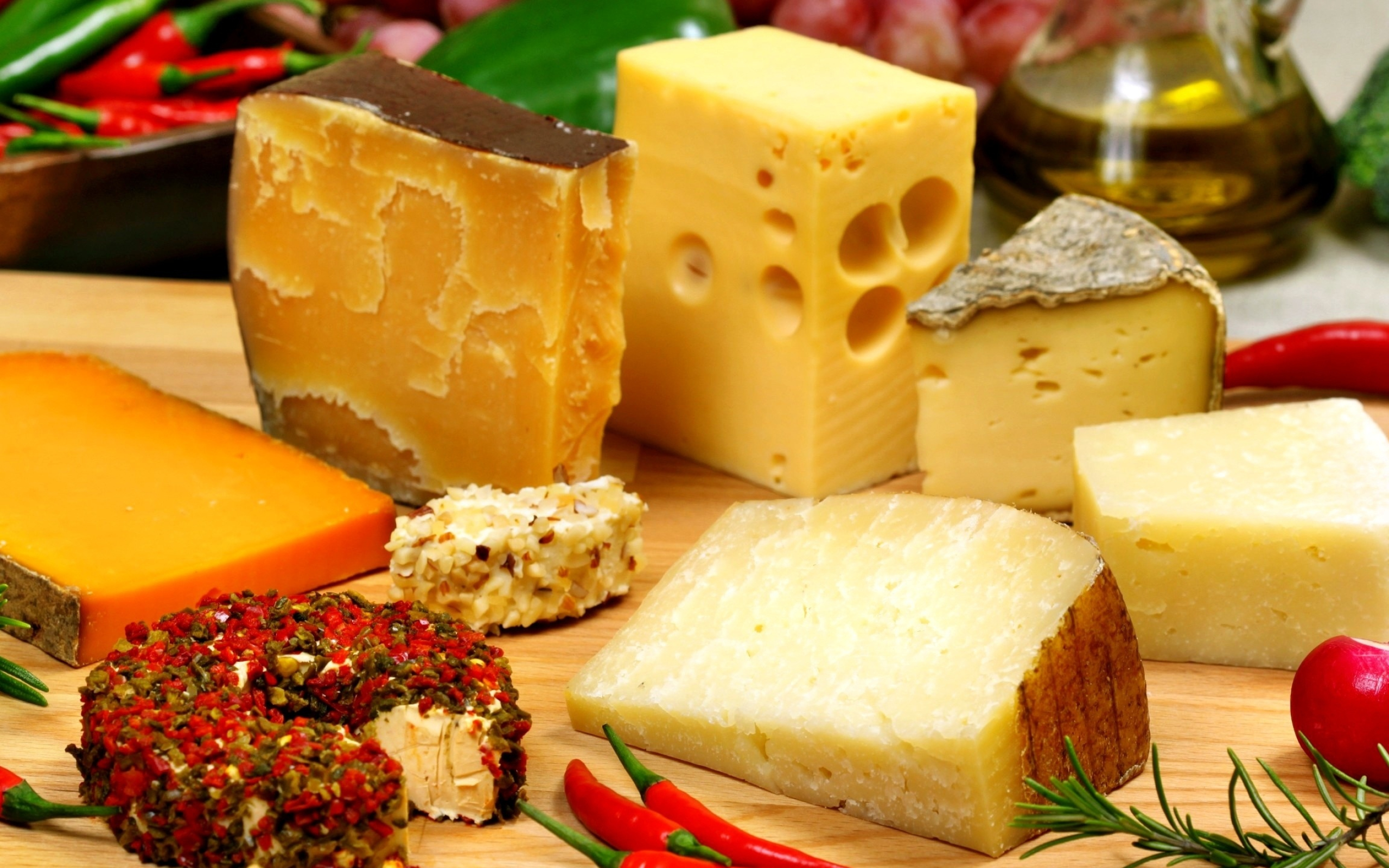 Cheese: Mozzarella, cheddar, Swiss and American, help prevent tooth decay. 2560x1600 HD Wallpaper.