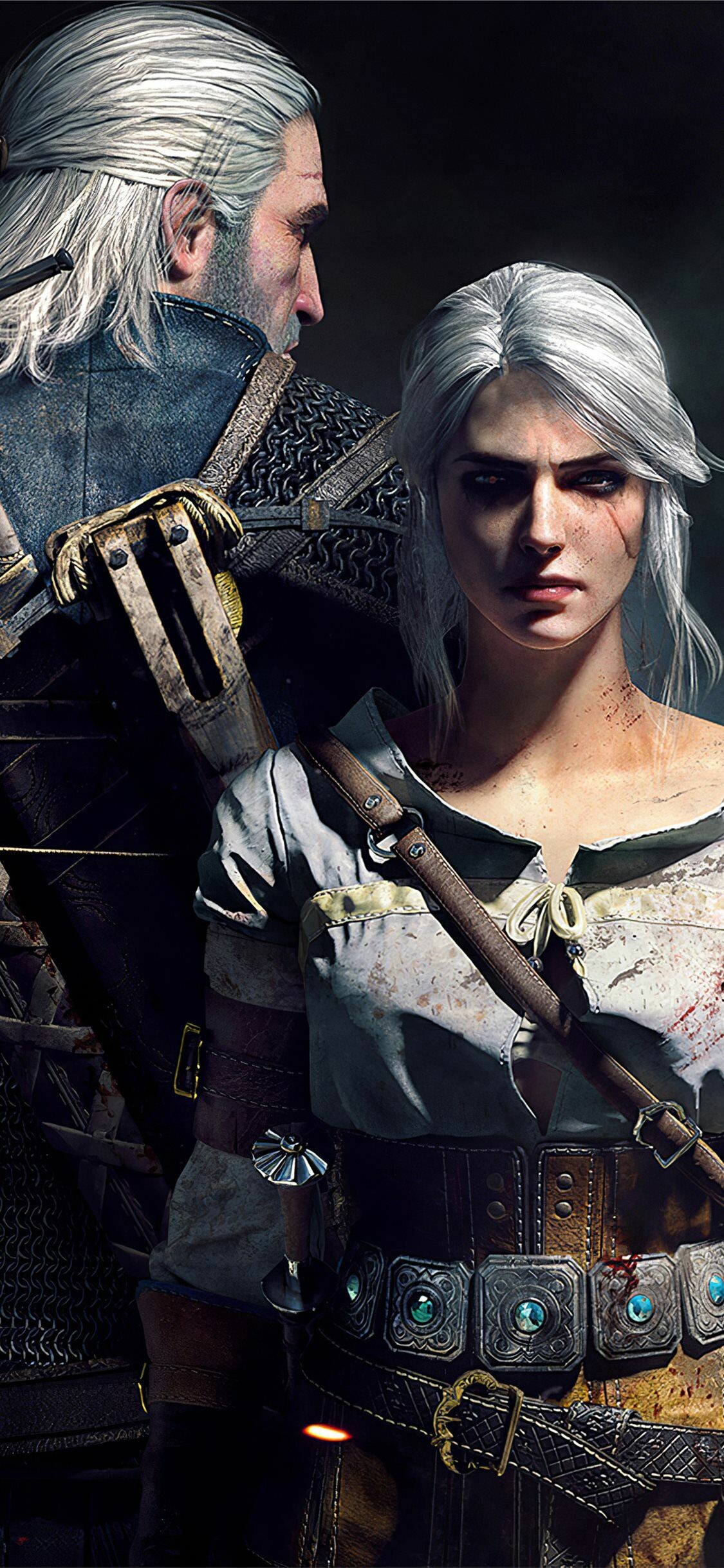 The Witcher (Game): Ciri and Geralt, Fictional characters. 1130x2440 HD Wallpaper.