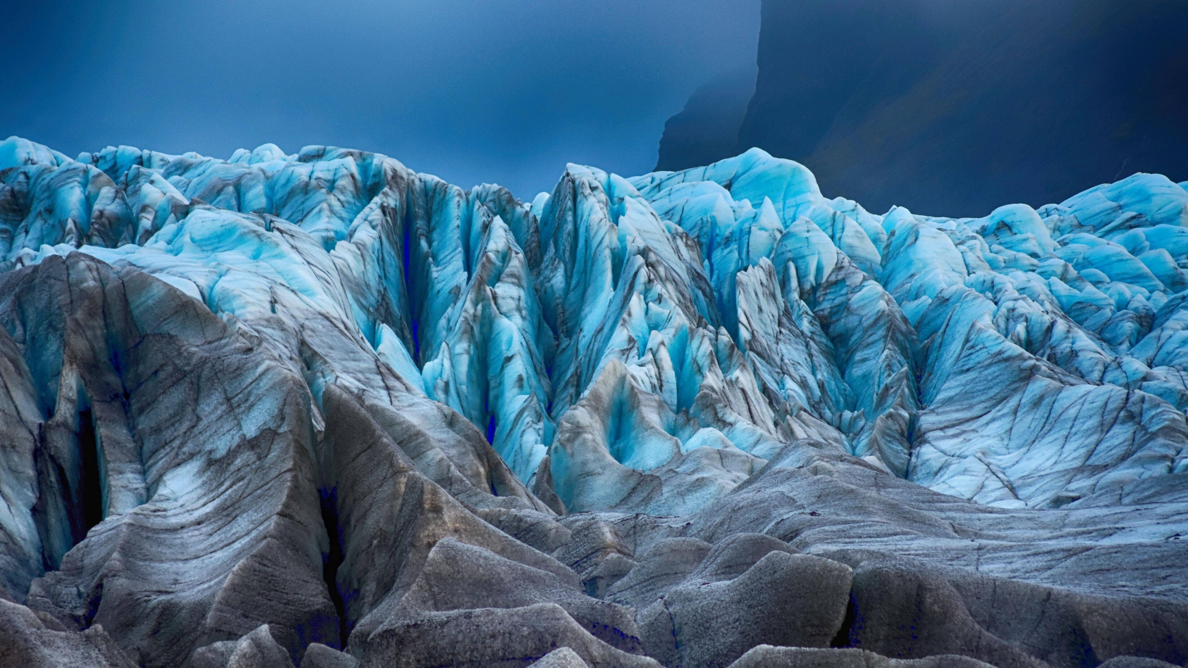Glacier: Nature, An ice mass that slowly flows and deforms under stresses induced by its weight. 3840x2160 4K Wallpaper.