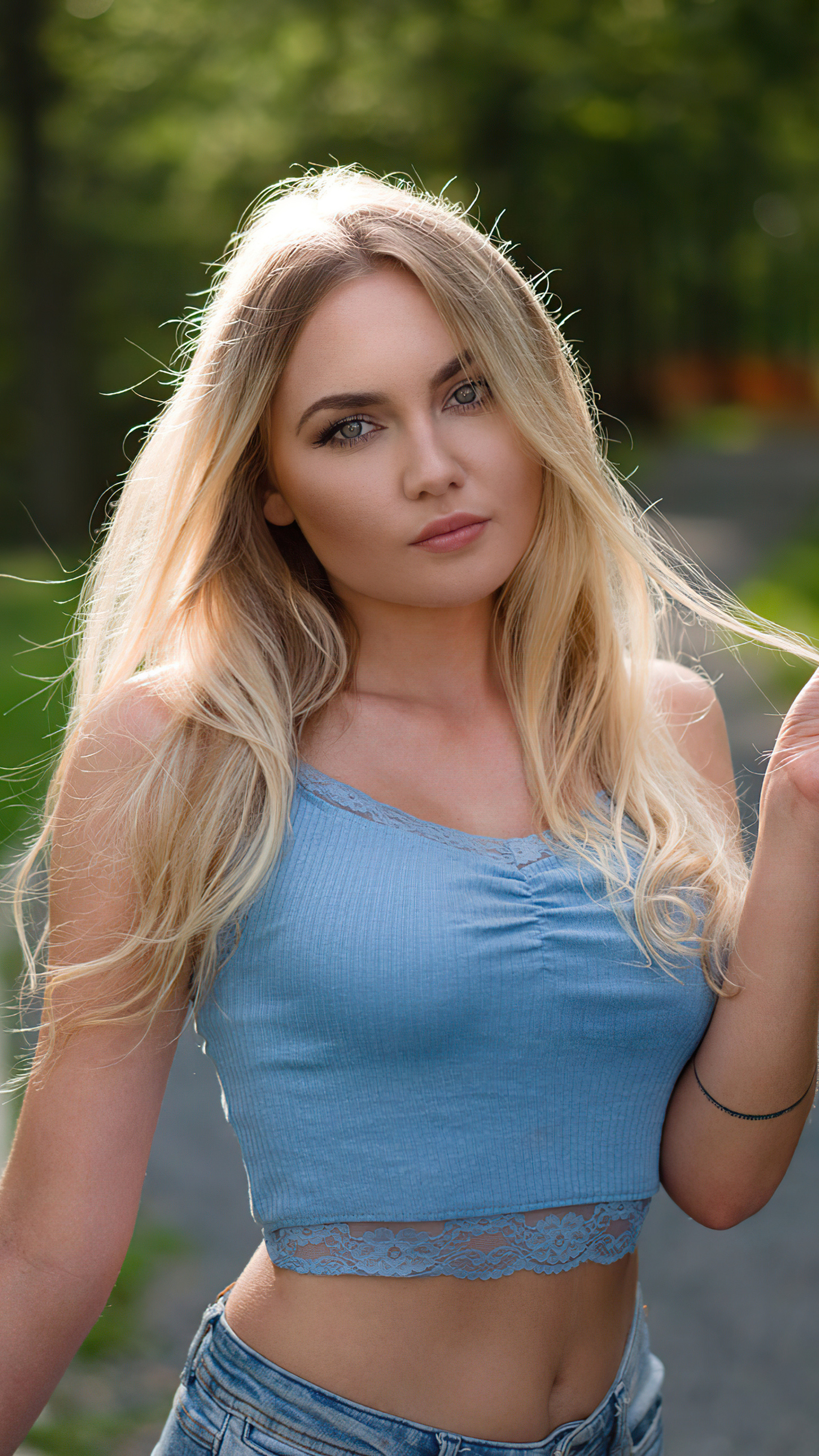Most Beautiful Women: Blonde girl, A standard photography pose, Charming. 2160x3840 4K Background.