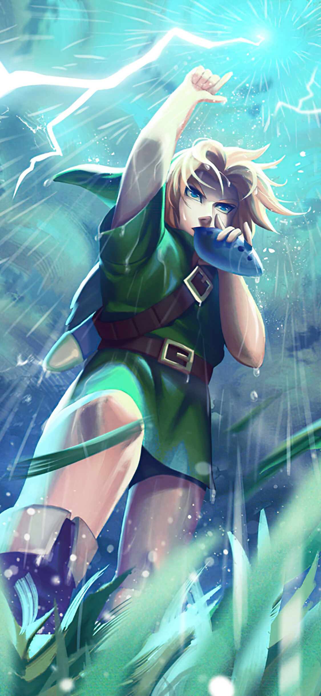 The Legend of Zelda: Song Of Storms, Ocarina of Time, Link. 1130x2440 HD Background.