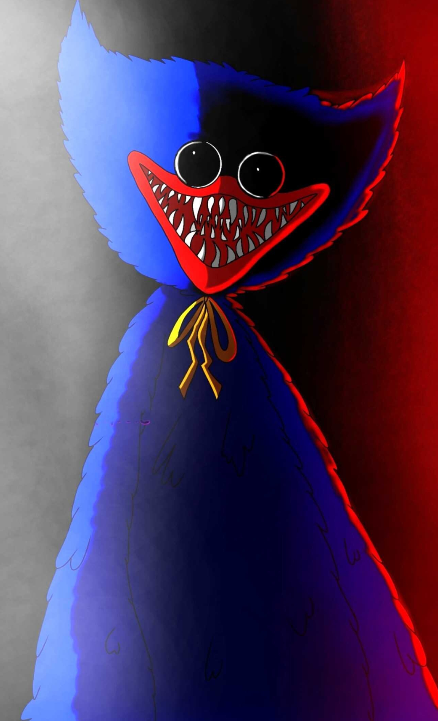 Huggy Wuggy: A blue monster, Snatching up and killing with its teeth, Multiple mouths. 1430x2360 HD Background.
