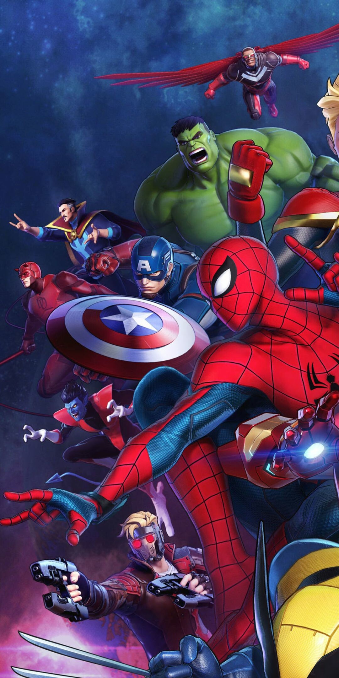 Marvel Heroes: Hulk, Captain America, Spider-Man, An American media franchise. 1080x2160 HD Background.