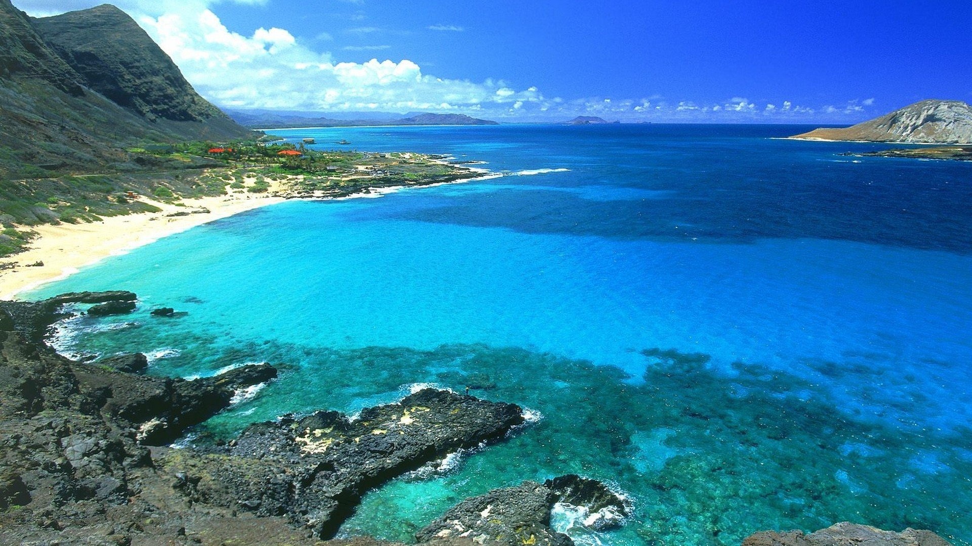 Blue landscapes, Nature in O'ahu, Tranquil sea, Hawaiian beauty, 1920x1080 Full HD Desktop