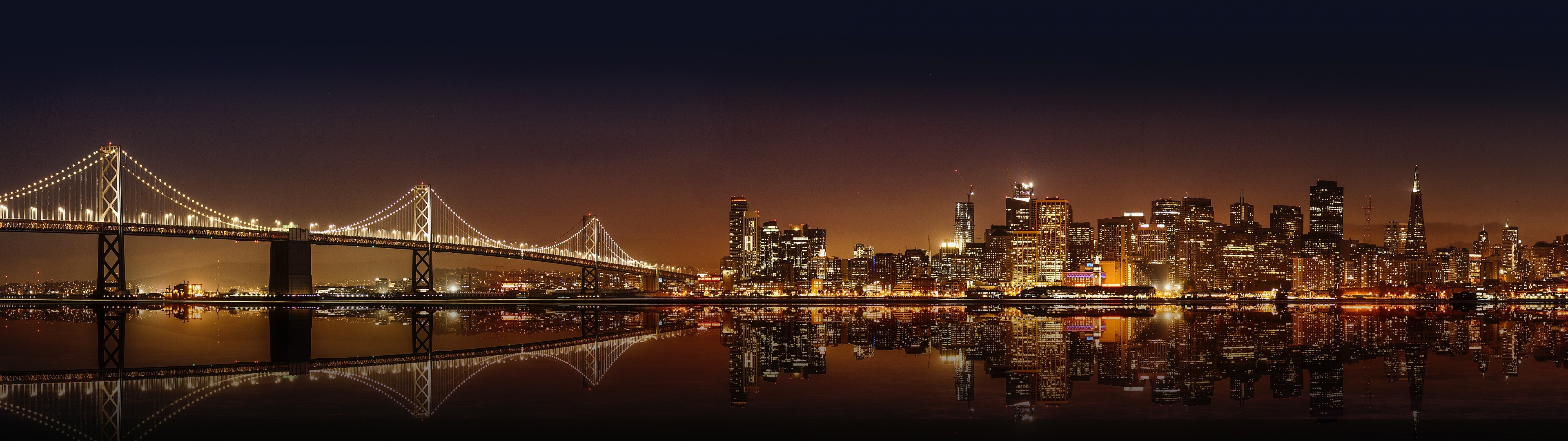 Oakland Skyline, San Francisco, Bay Bridge, Cityscape, 3840x1080 Dual Screen Desktop