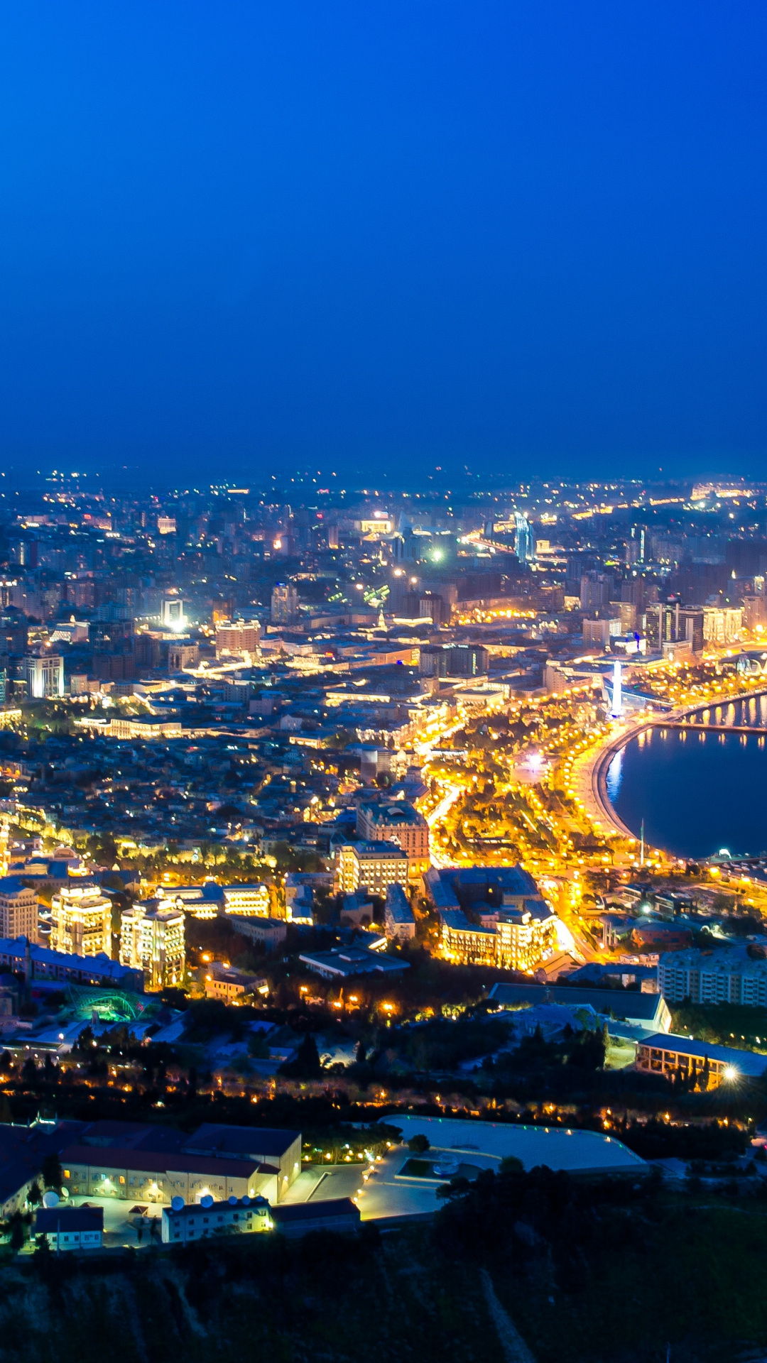 Azerbaijan: The world’s lowest-lying national capital city, Baku, Aerial view. 1080x1920 Full HD Wallpaper.