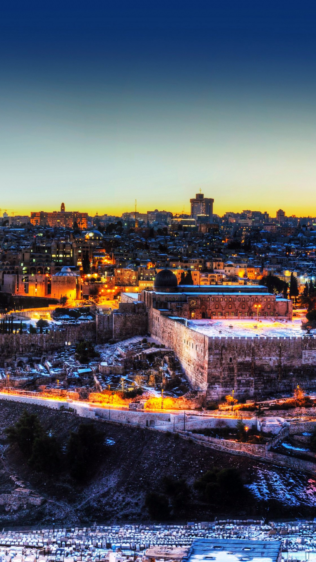 Israel, Night scenes, Jerusalem, City lights, 1080x1920 Full HD Handy