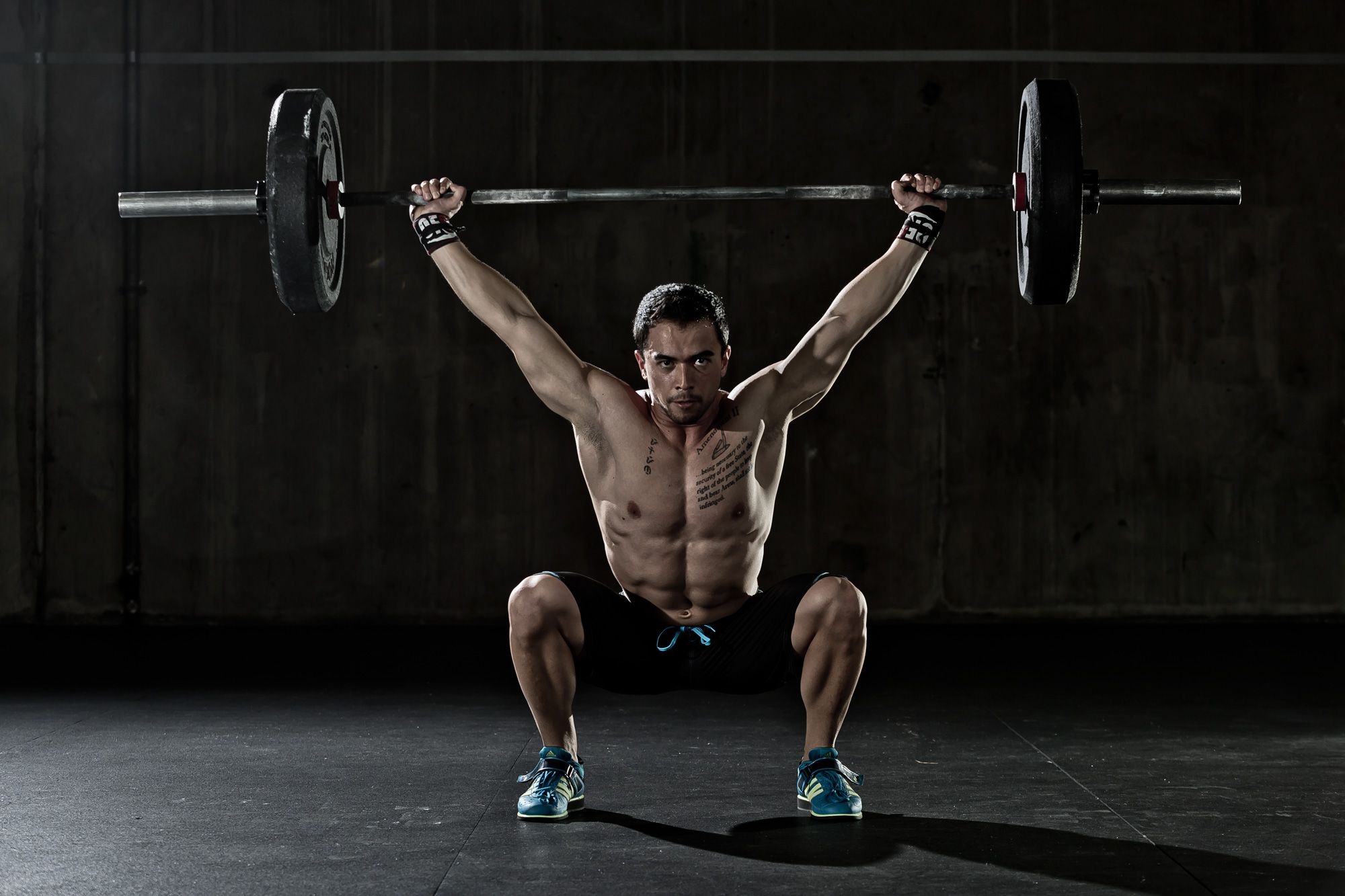 CrossFit: Sports, Front squat, Feet shoulder-width apart, Upper chest muscles. 2000x1340 HD Background.