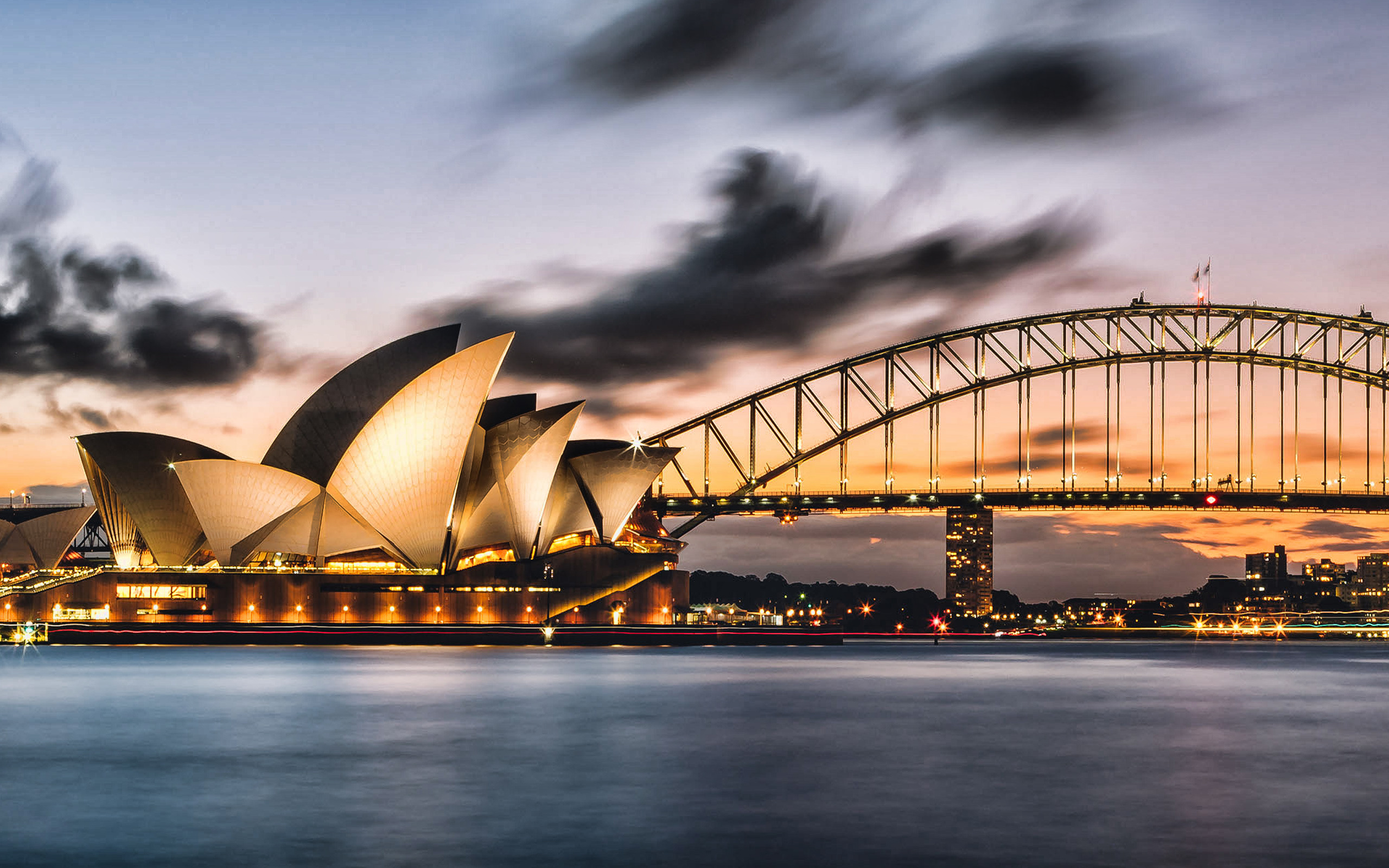 Sydney landmarks, Sunset, Cityscape, Arch bridge, 2560x1600 HD Desktop